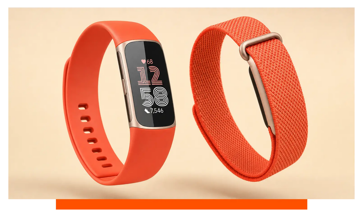 Two smartwatches shown side by side, floating in the studio - Fitbit Charge 6 and Fitbit Air