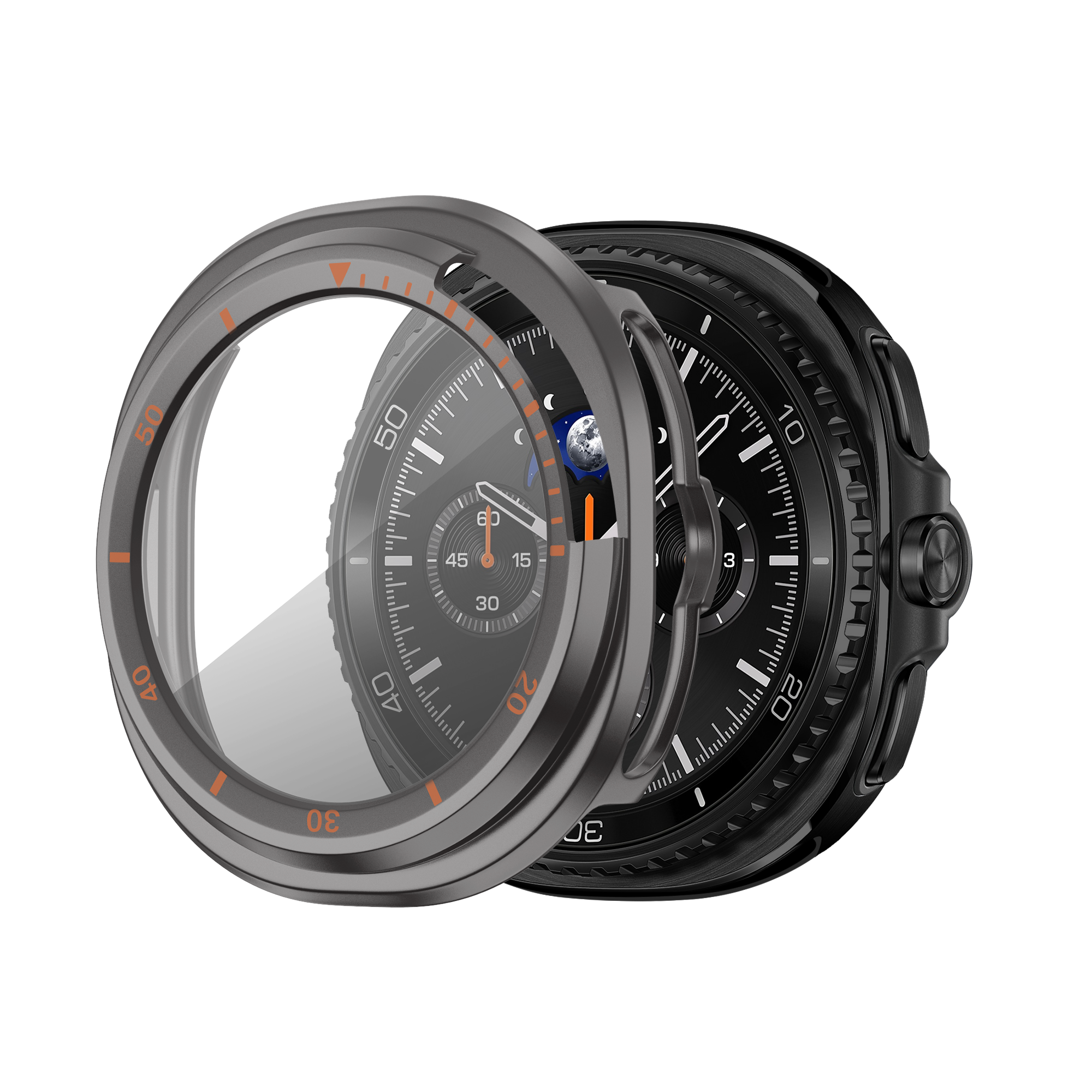 Bandz Samsung Galaxy Watch 8 Classic Bezel Cover with Glass (Titanium Grey/Orange)