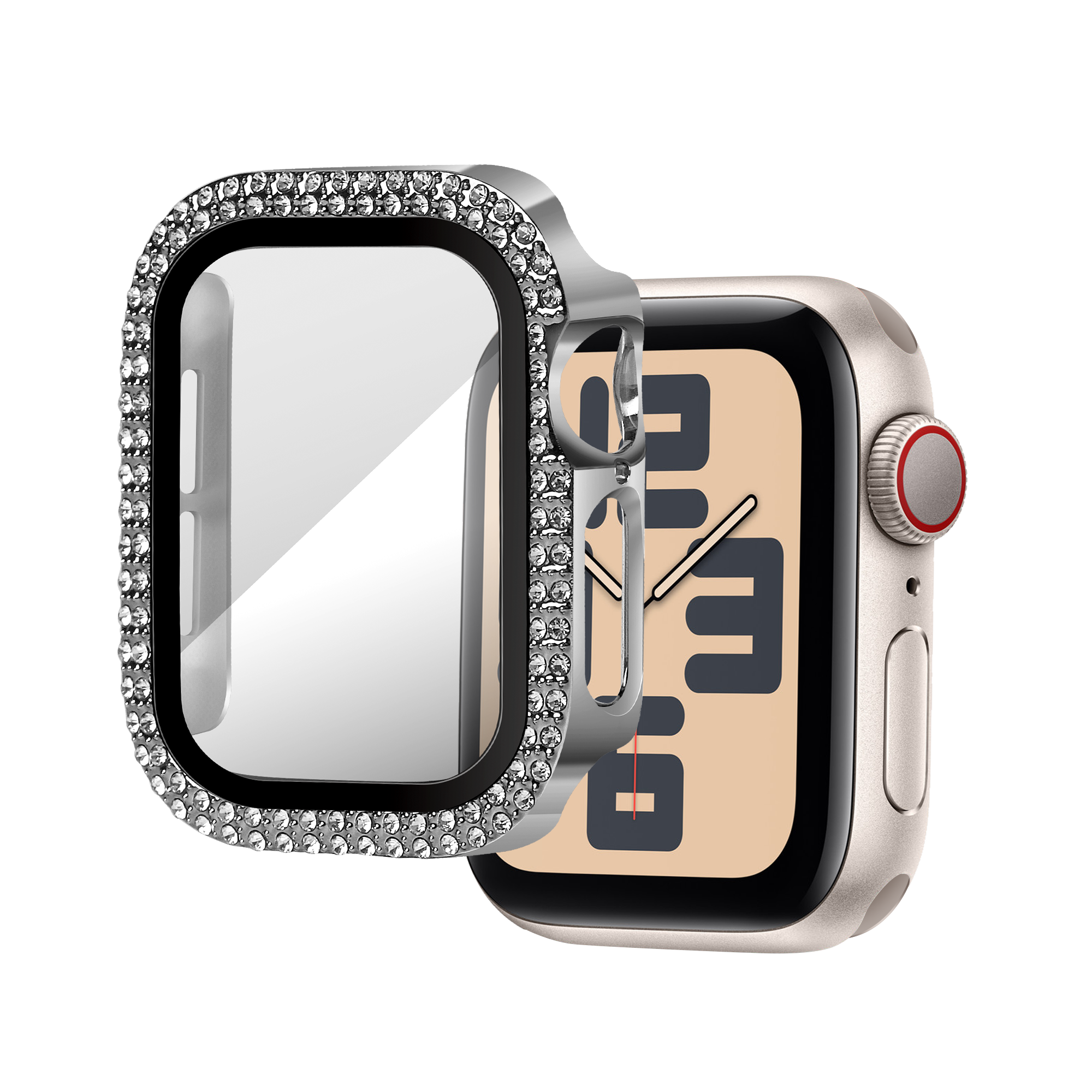 Bandz Funda diamante con vidrio Apple Watch 10 - 42mm (plateado)