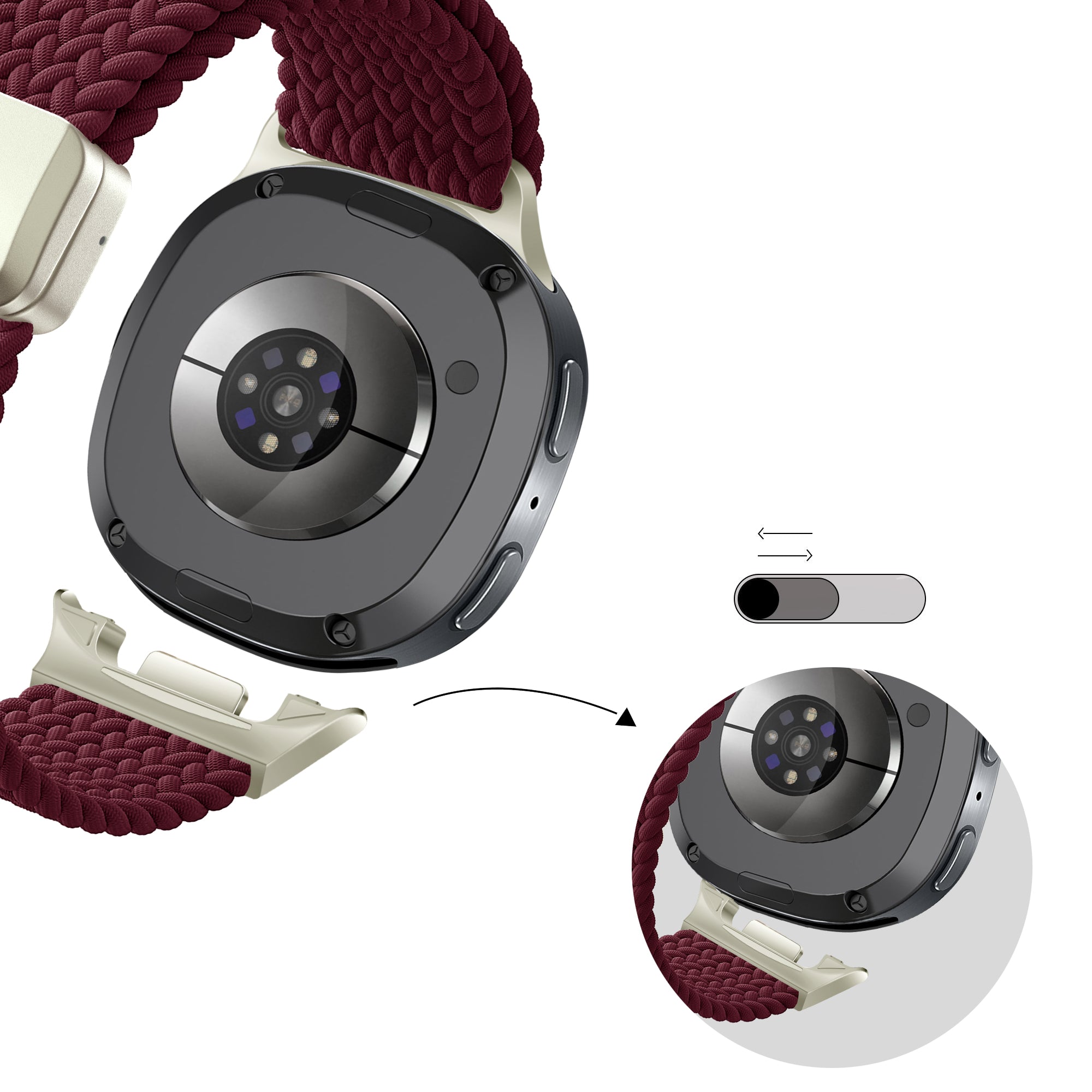 Bandz Correa trenzada magnética Samsung Galaxy Watch 8 - 44mm (bordeos)