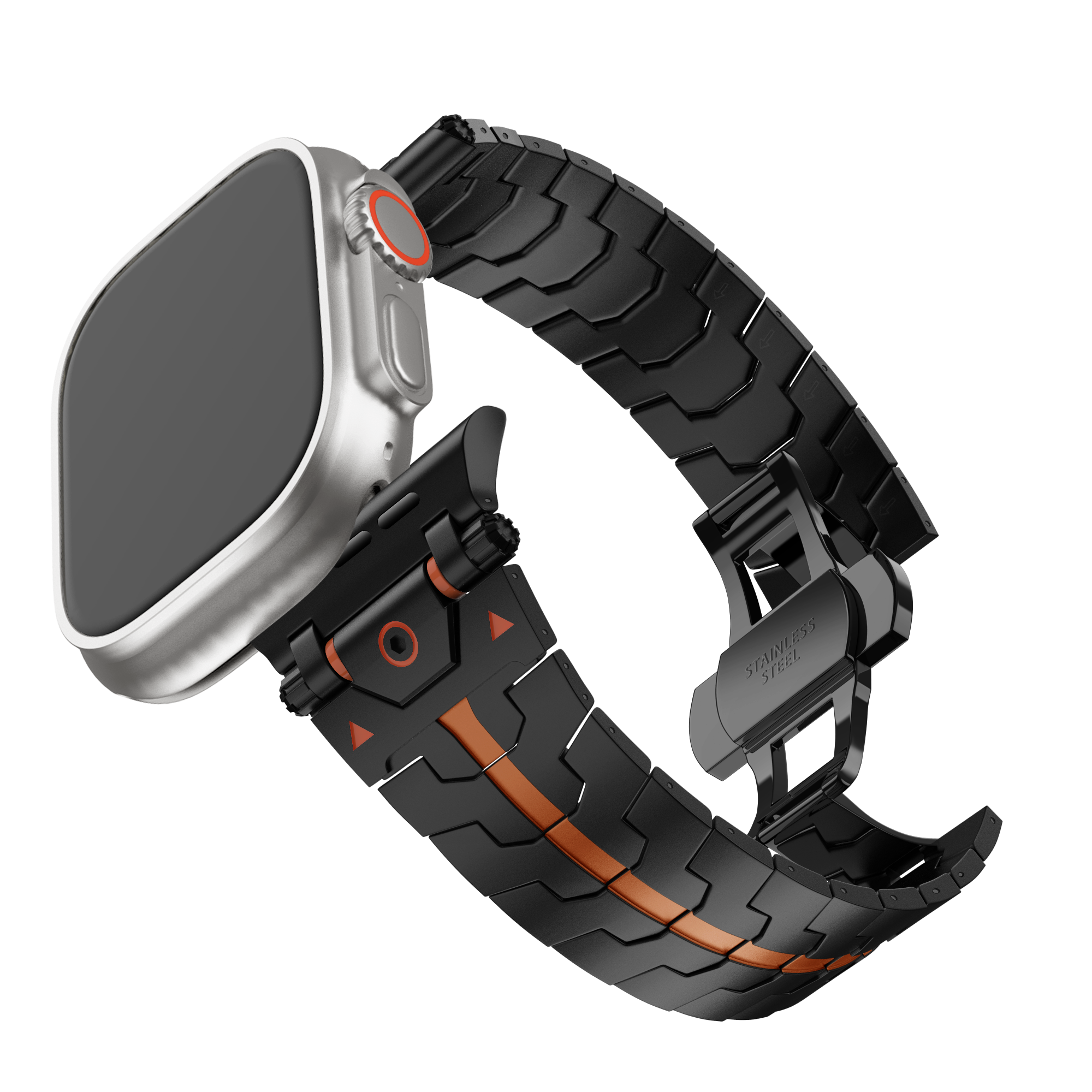 Bandz Apple Watch Metal Grain Strap 'Deluxe' (Black/Orange)