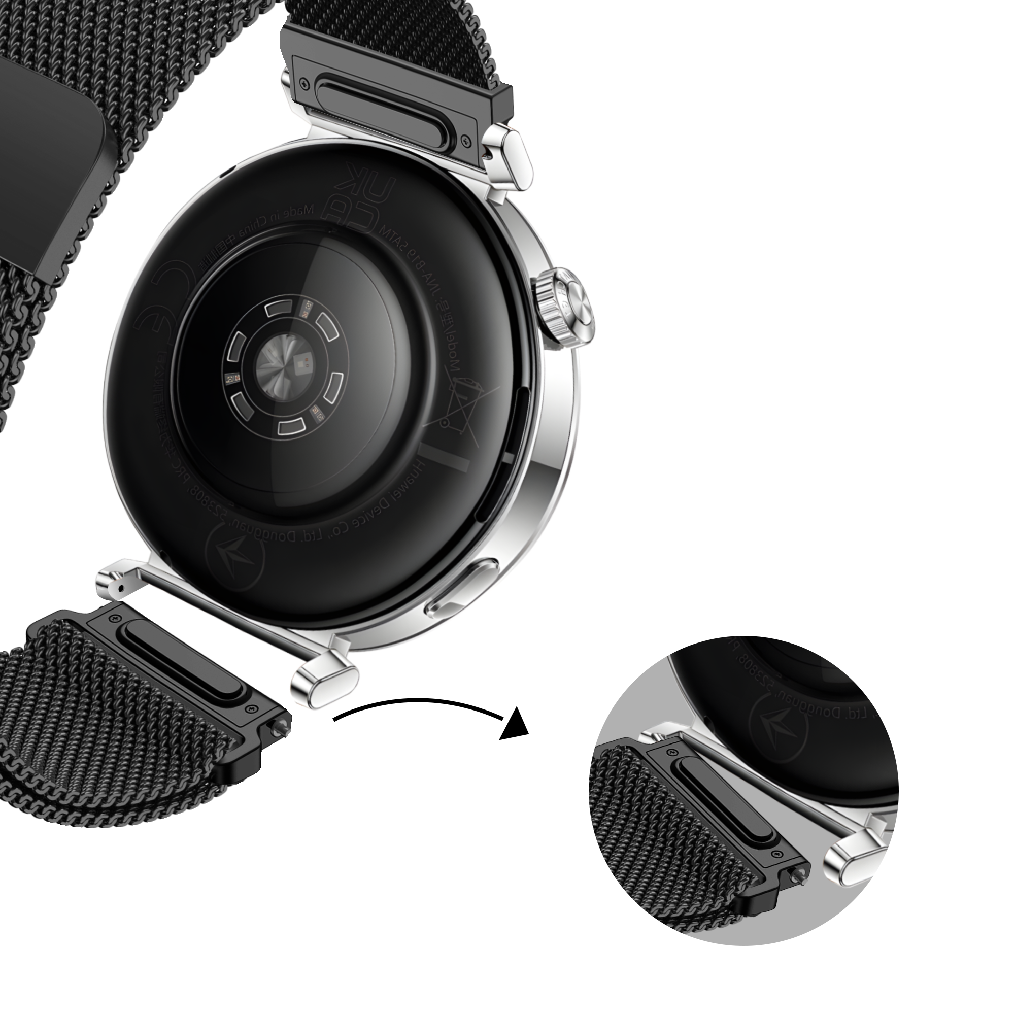 Bandz Huawei Watch GT 4 - 41mm Milanese Strap 'Easy fit' (Black)