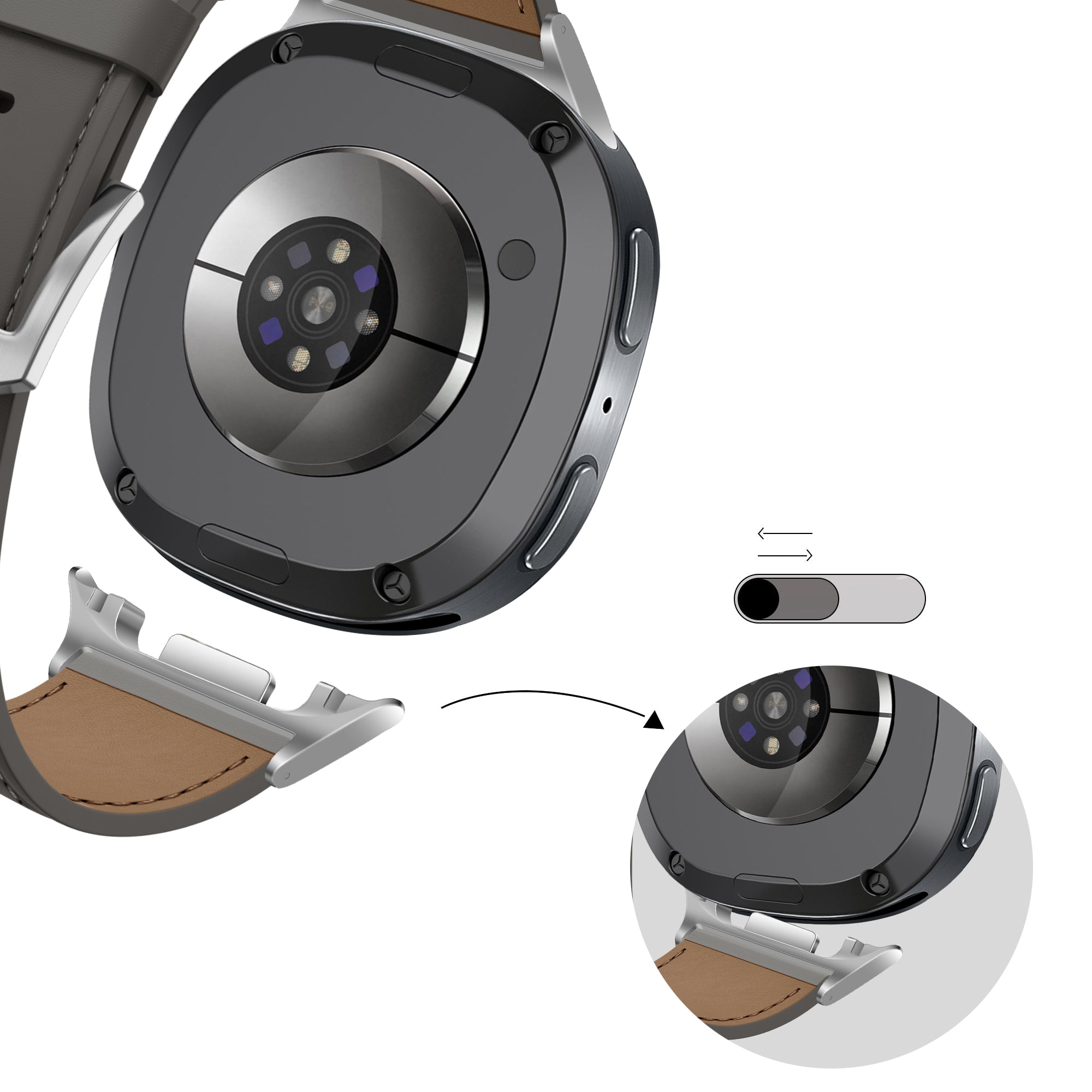 Bandz Samsung Galaxy Watch 8 Classic Leather Strap 'Classic' (Dark Grey)