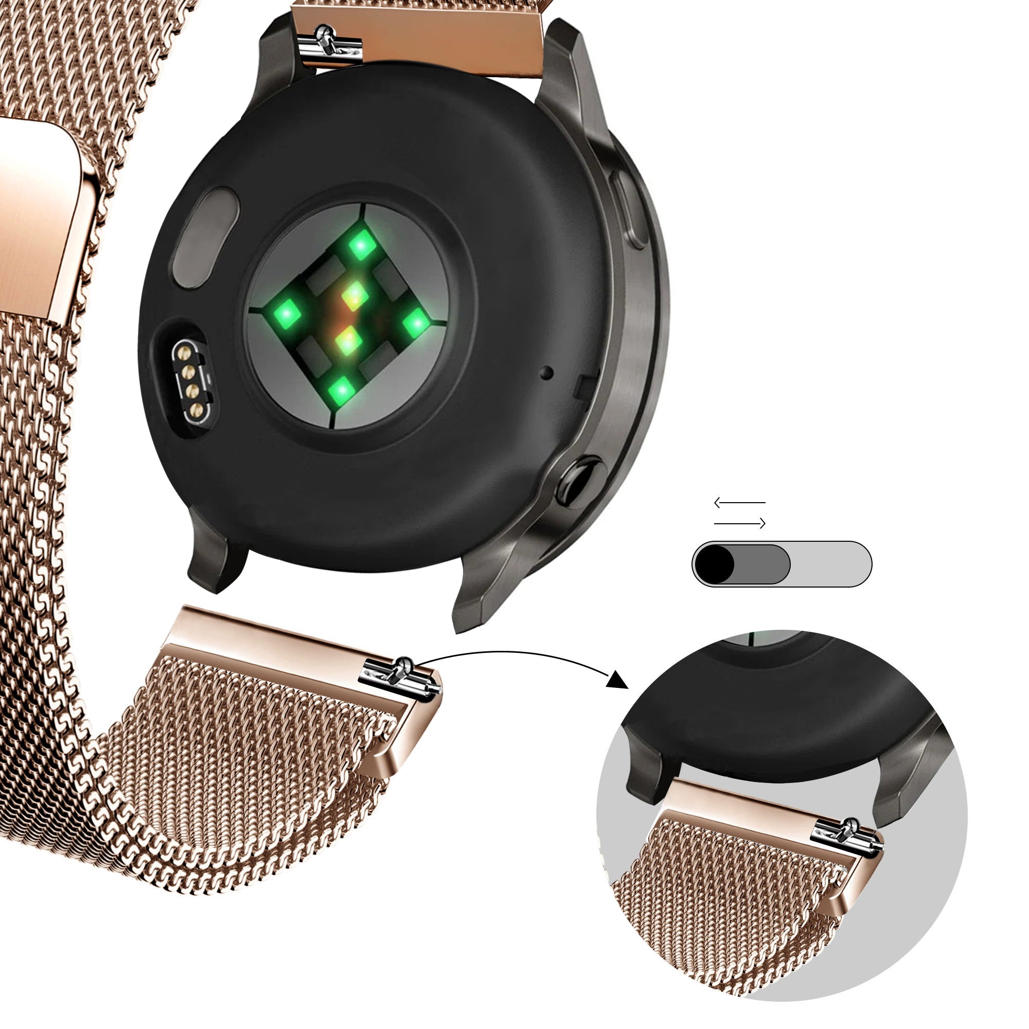 Bandz Garmin Forerunner 265s Milanese Loop Strap (Rose Gold)