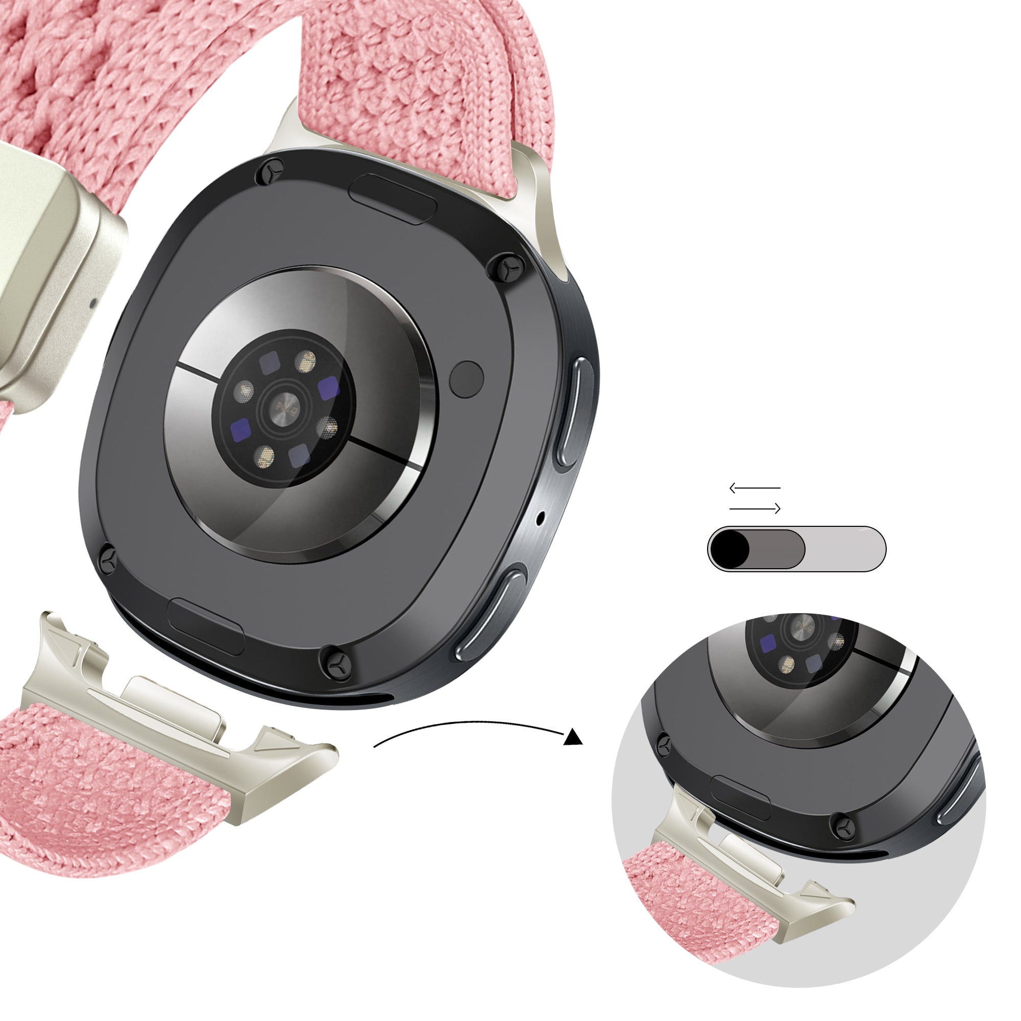 Bandz Samsung Galaxy Watch 8 Classic Vintage Nylon Strap (Pink)