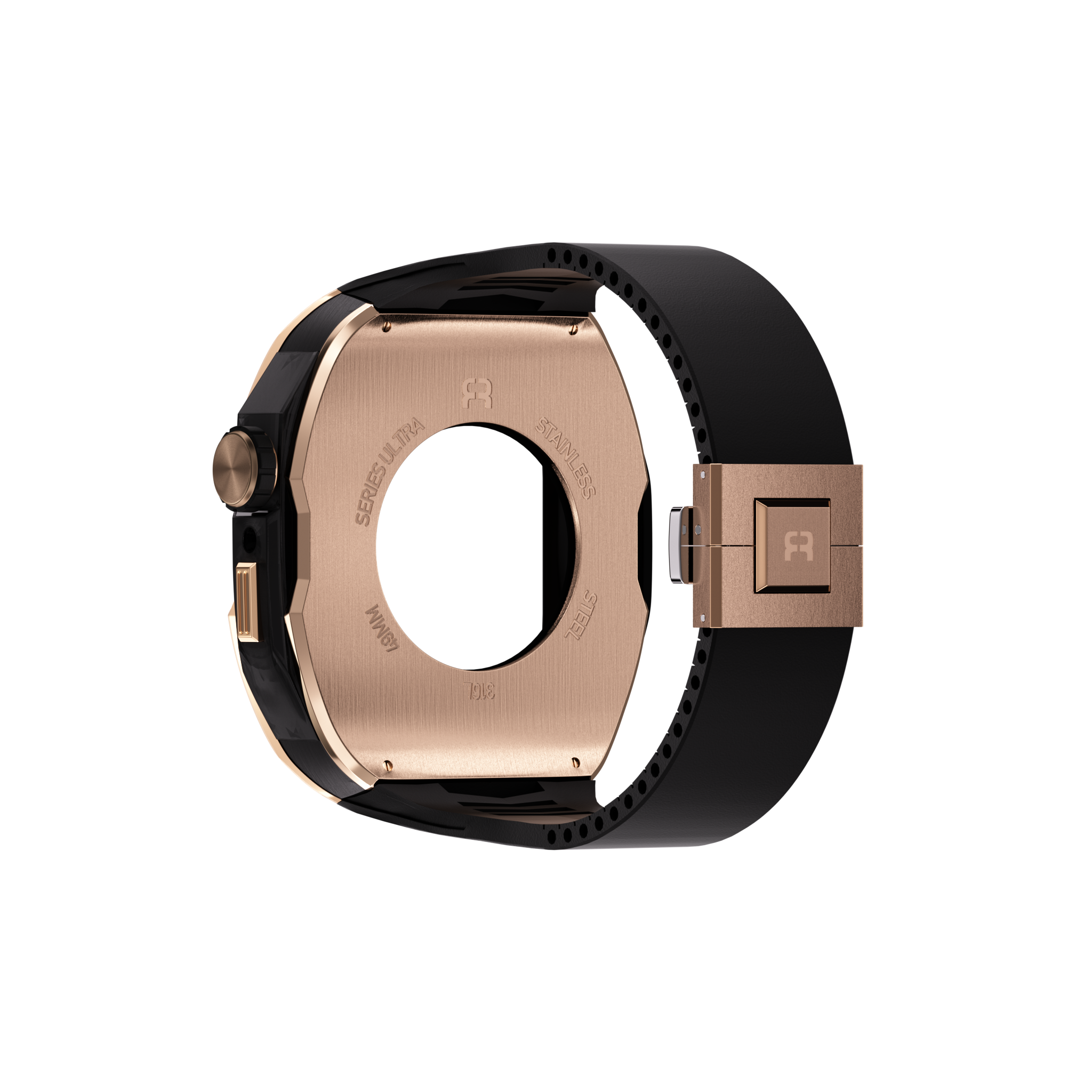 Reqior Apple Watch 45mm Case with Rubber Strap (Rose Gold/Black)