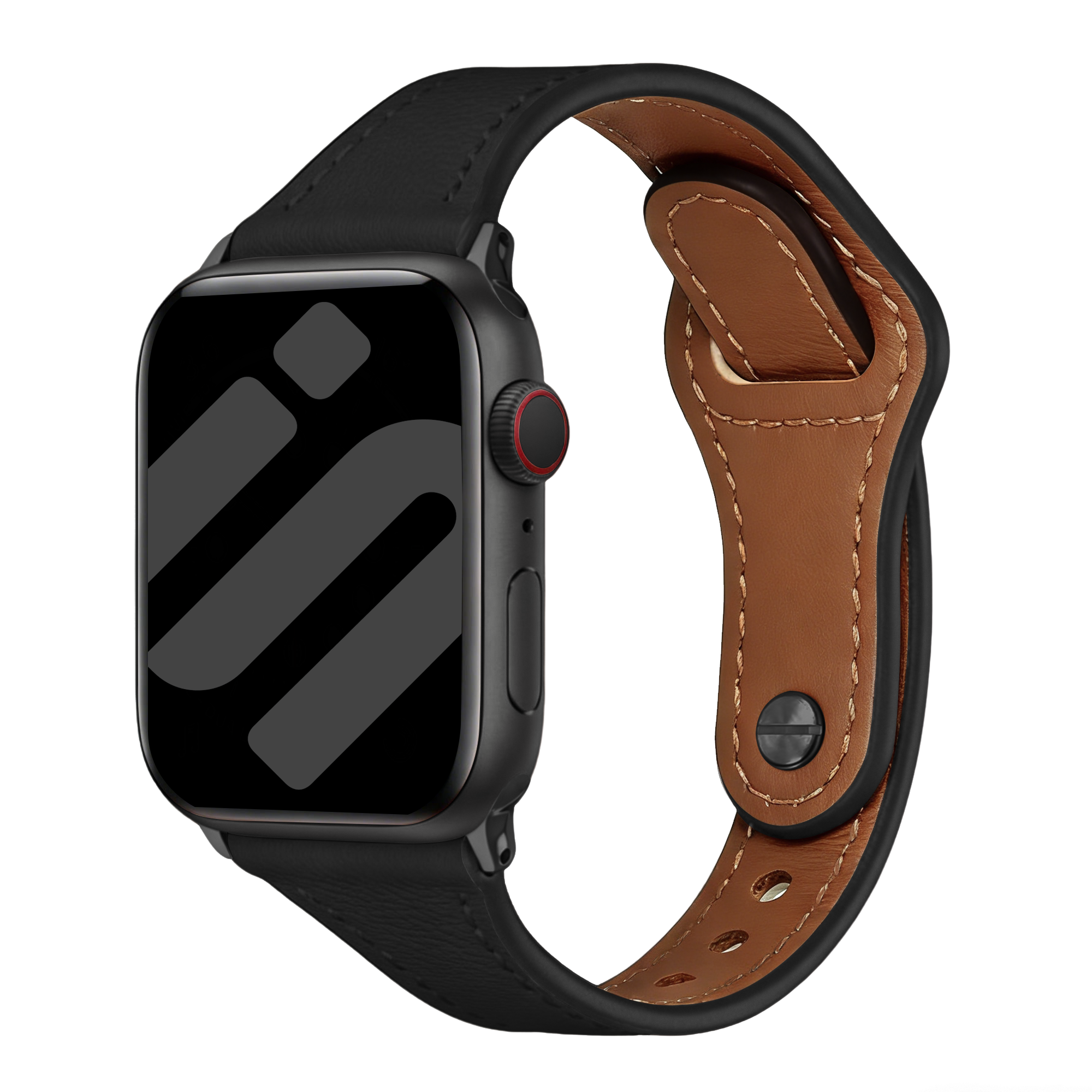 Correa cuero con cierre de presión Apple Watch (negro)