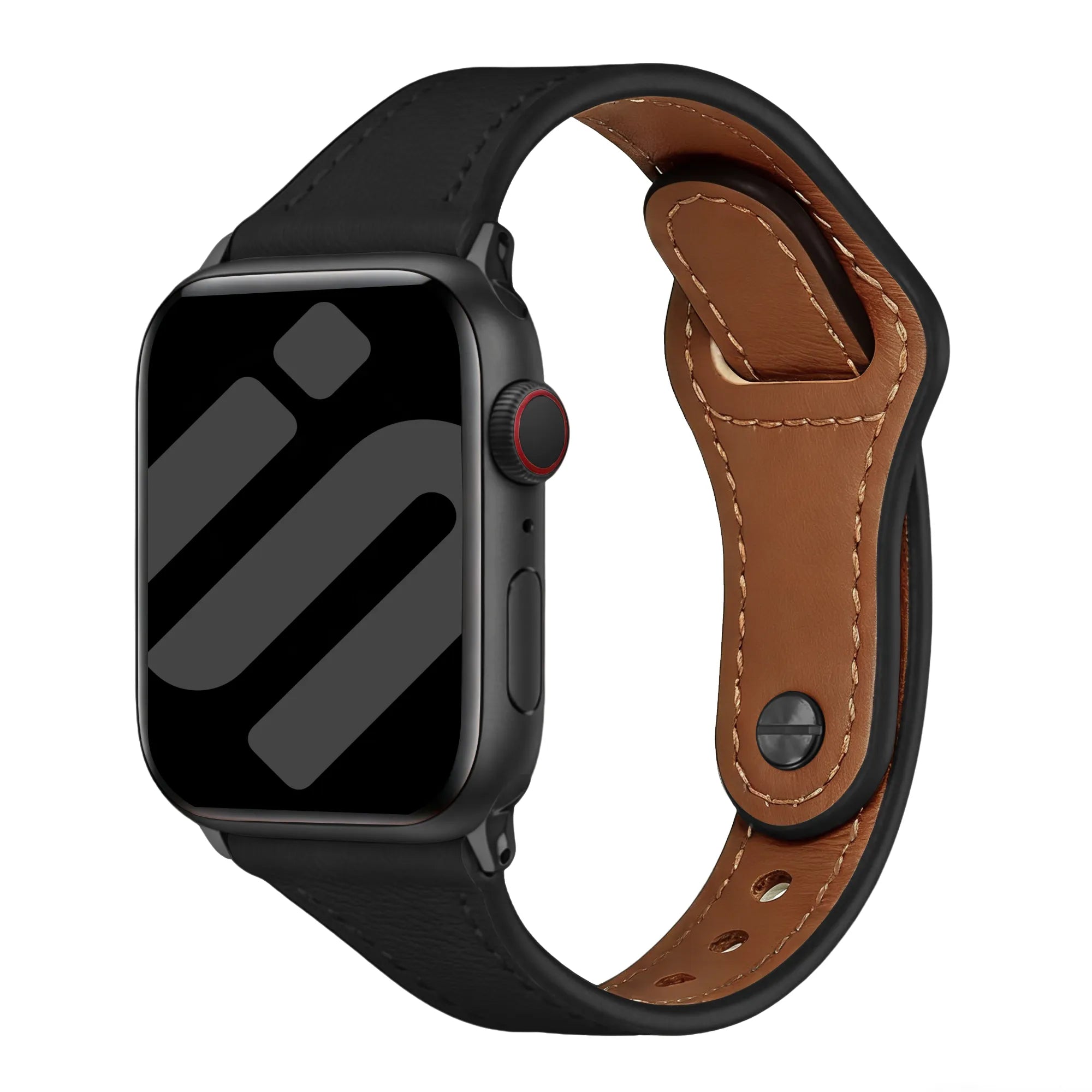 Correa cuero con cierre de presión Apple Watch (negro)