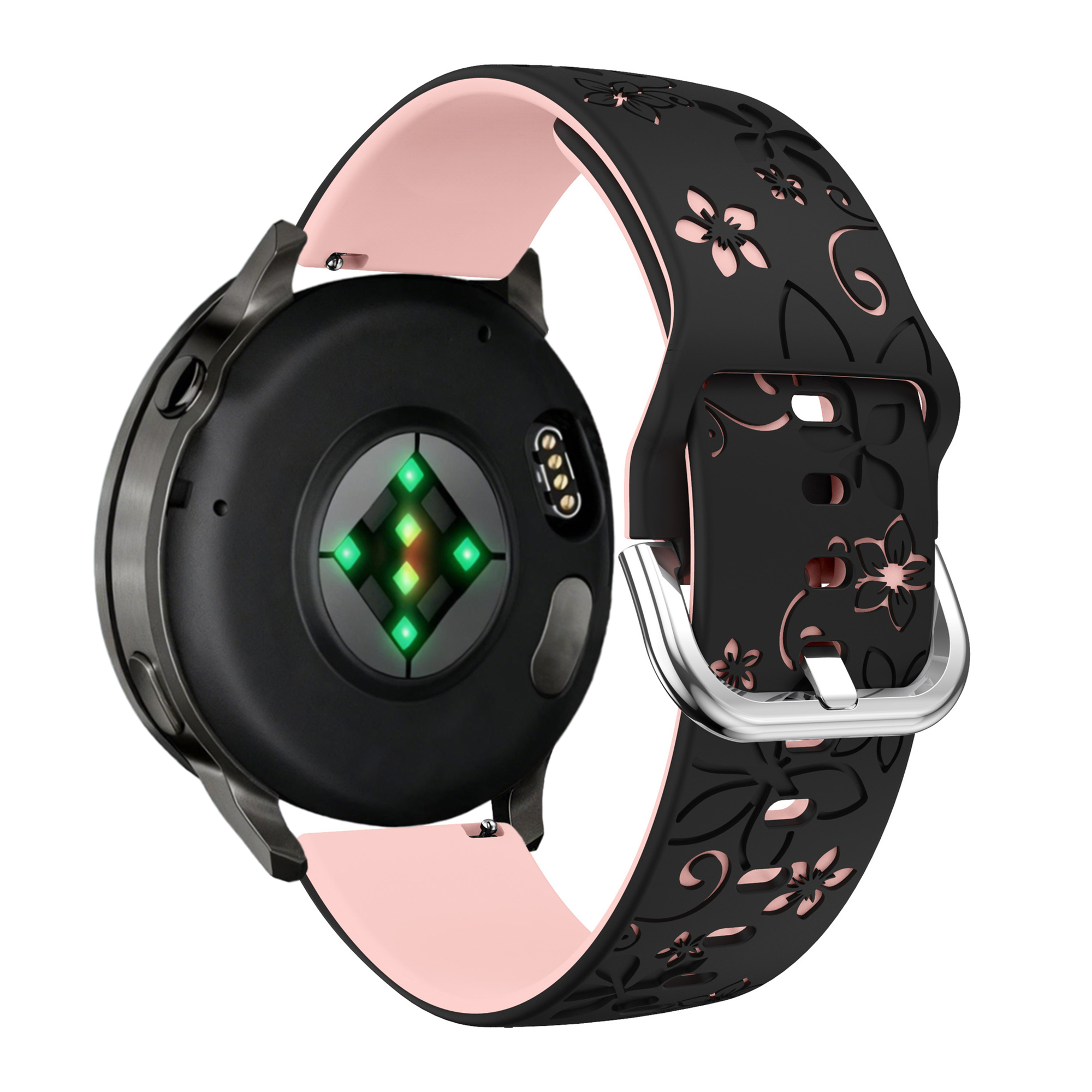 Bandz Correa silicona 'Flores' Garmin Venu 4 - 41mm (negro/rosa claro)