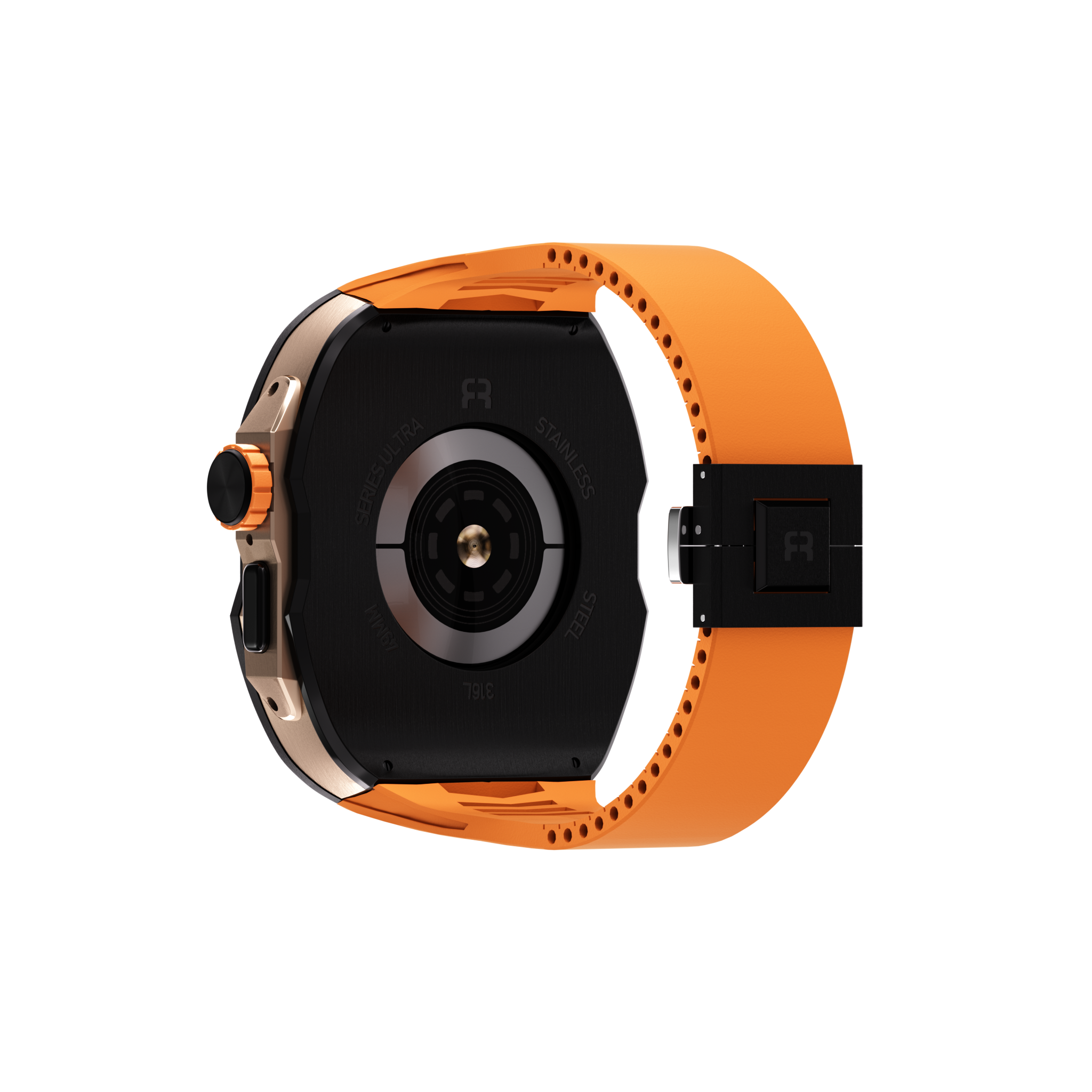 Reqior Apple Watch Ultra Case with Rubber Strap (Black/Orange)