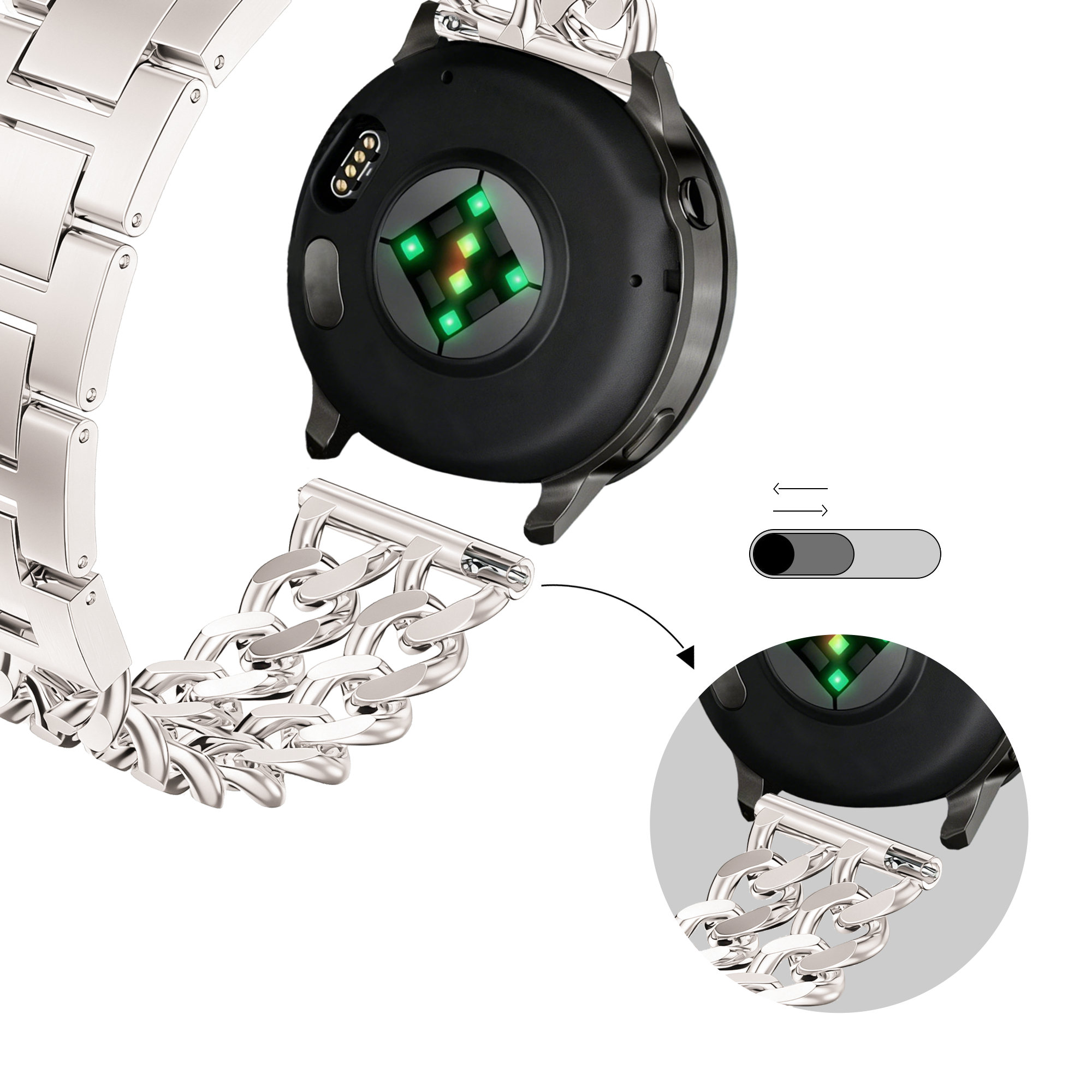 Bandz Correa acero 'Double Chains' Polar Ignite (blanco estrella)