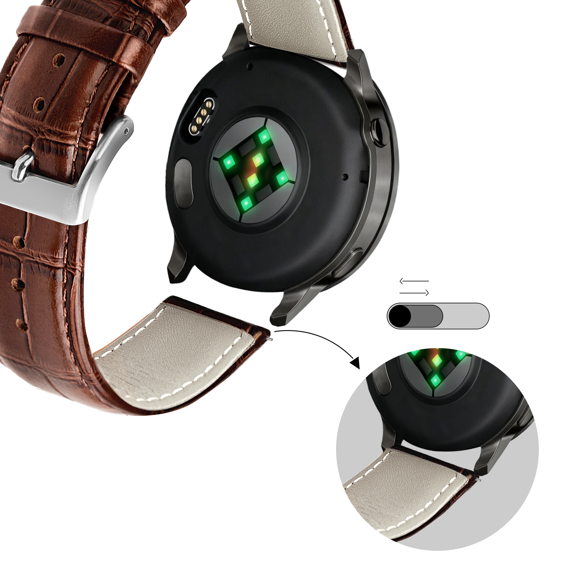 Bandz Correa cuero estilo cocodrilo Garmin Vivoactive 6 (marrón)