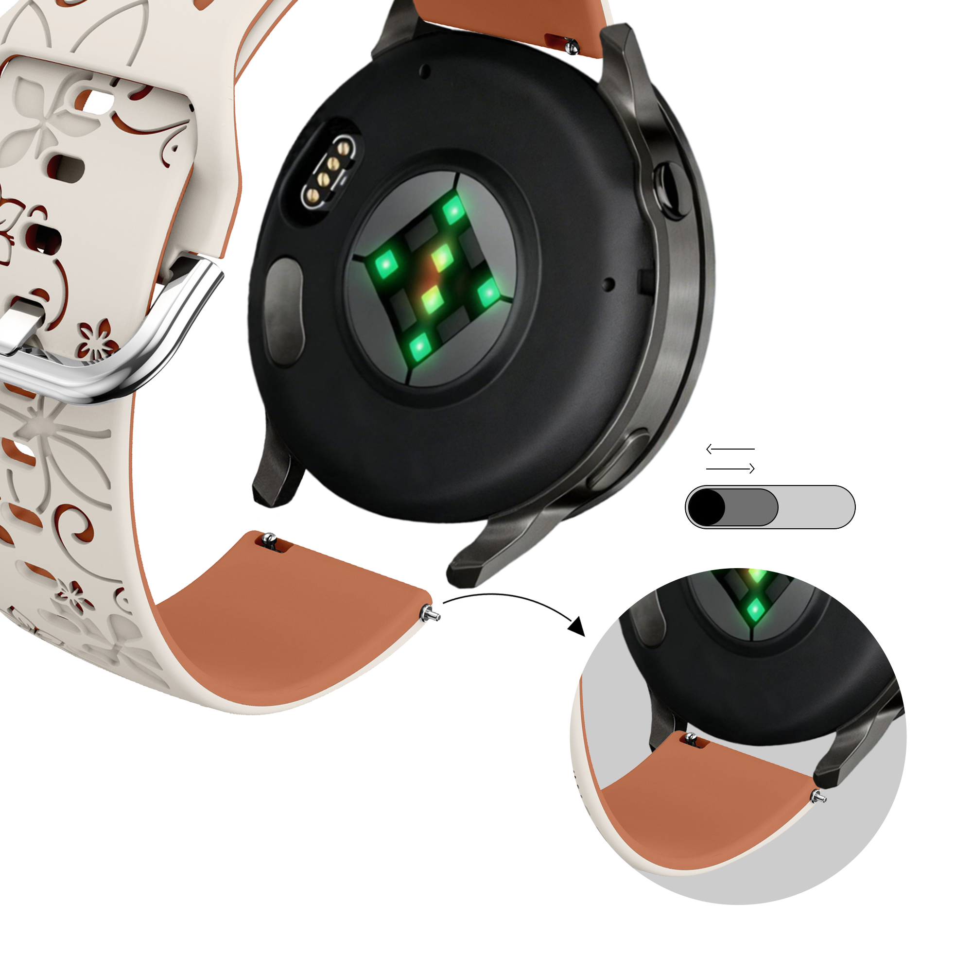 Bandz Garmin Venu 4 - 41mm Silicone Strap 'Flowers' (Starlight/Brown)