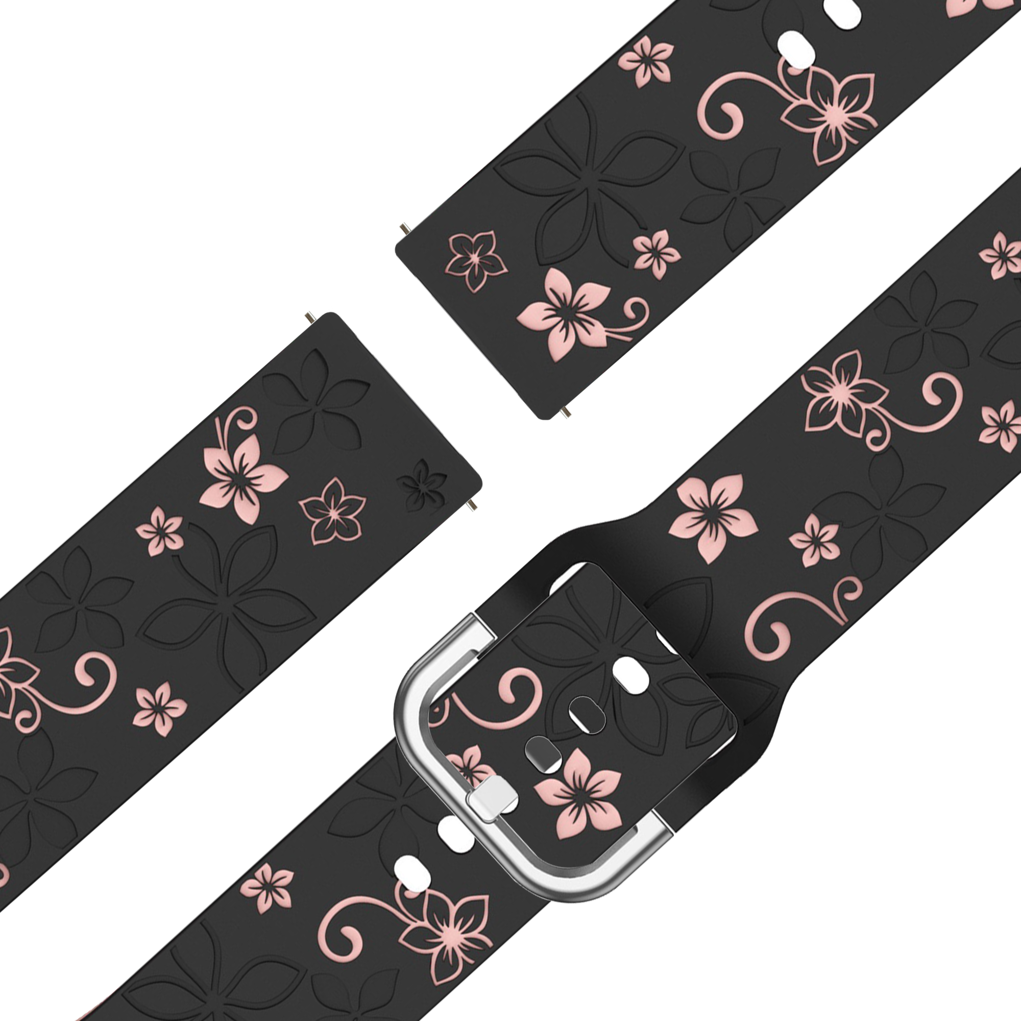 Bandz Garmin Venu SQ Silicone Strap 'Flowers' (Black/Light Pink)