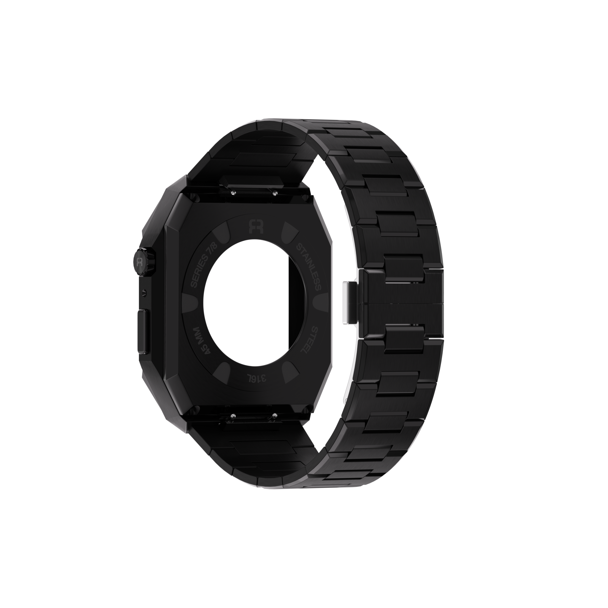 Reqior Apple Watch 45mm Case with Steel Strap 'Nautilus' (Black)