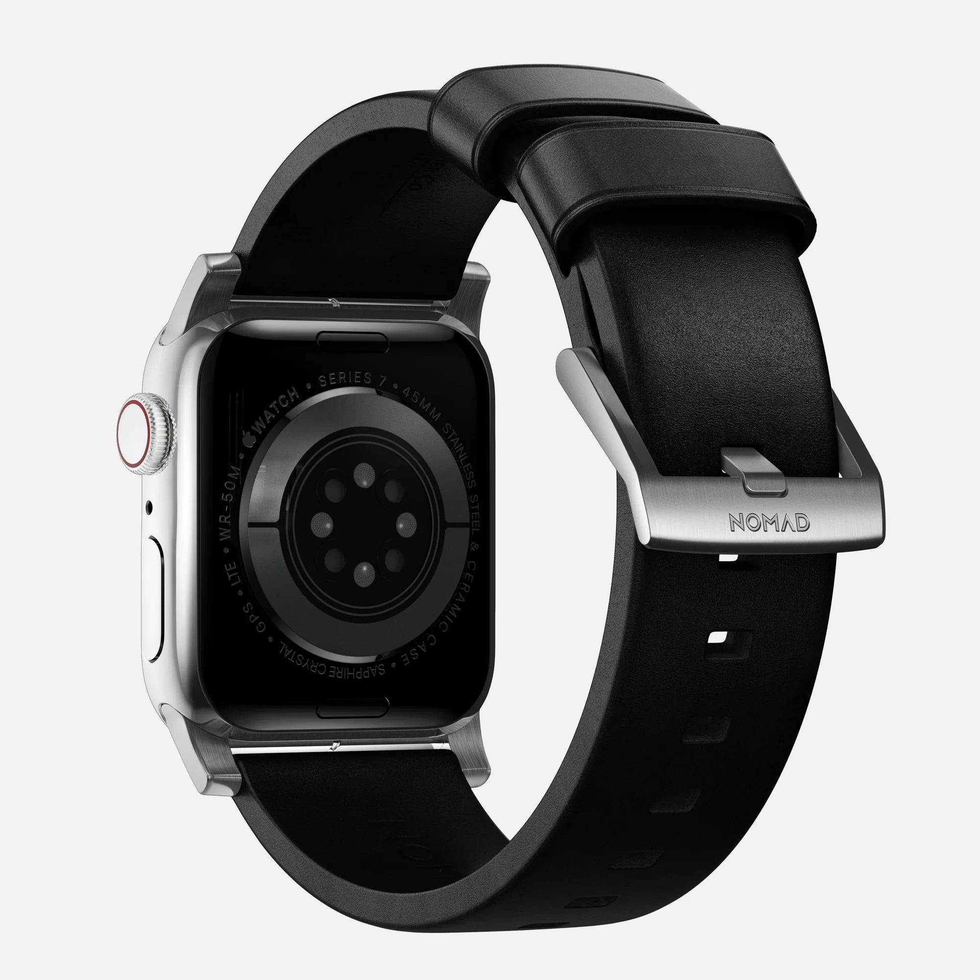 Nomad Modern Apple Watch Leather Strap (Black/Silver)