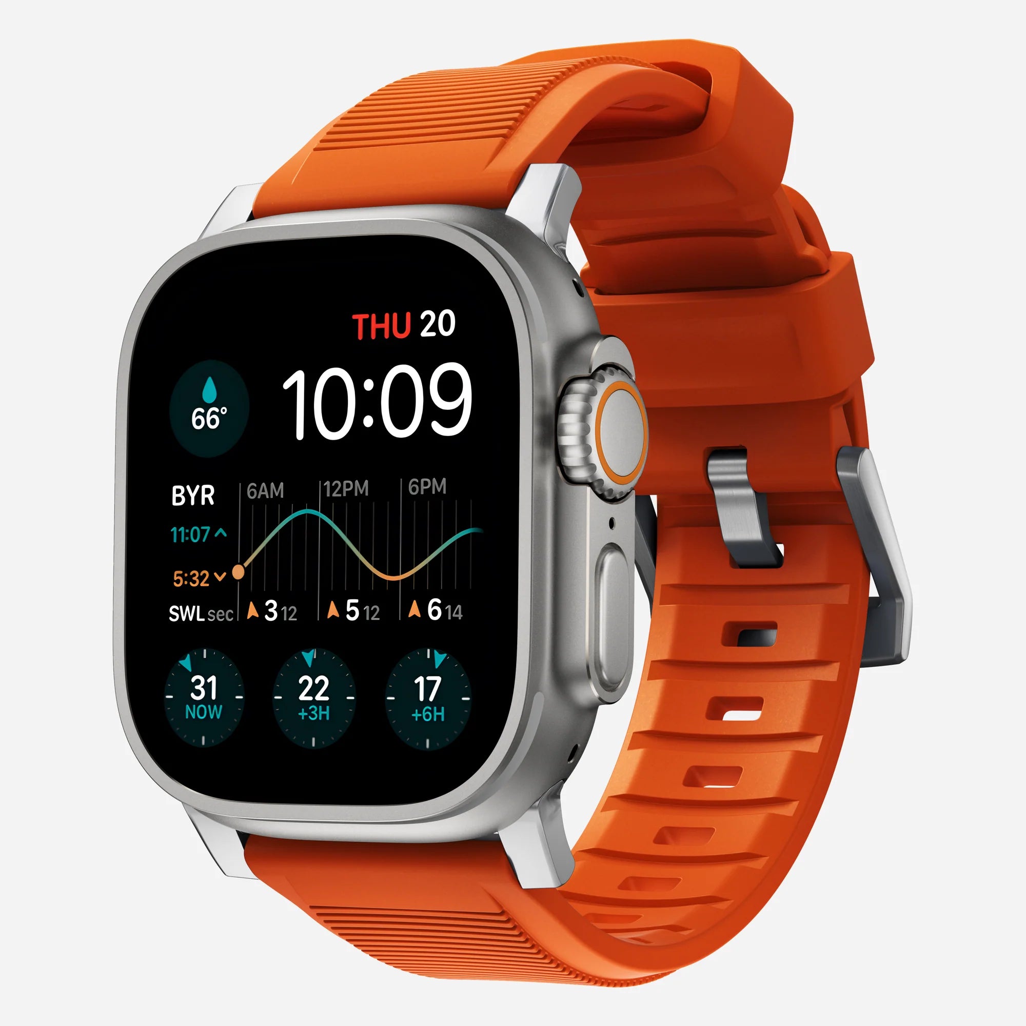 Nomad Correa de silicona resistente Apple Watch (plateado/ultra naranja)