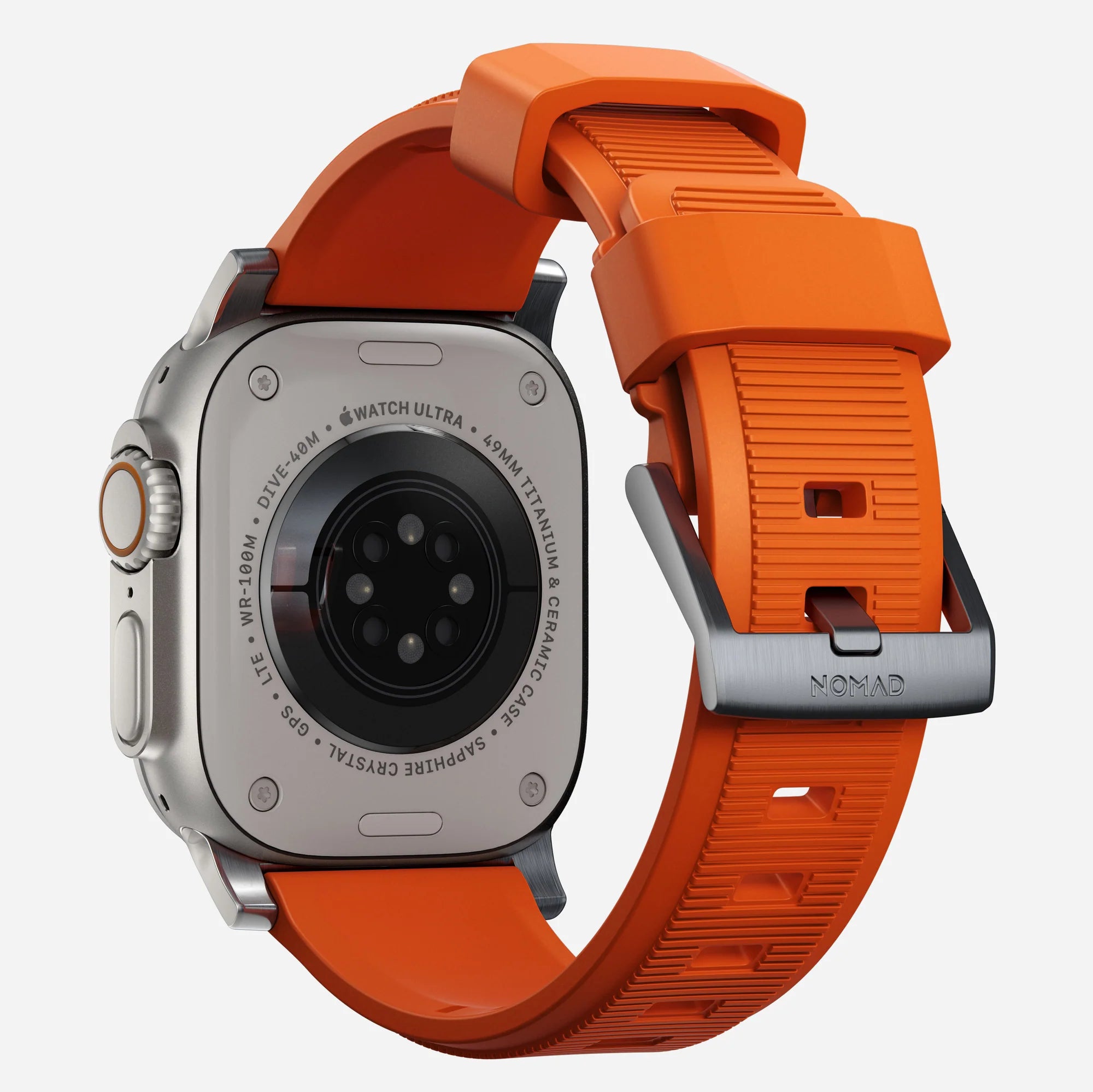 Nomad Correa de silicona resistente Apple Watch (plateado/ultra naranja)