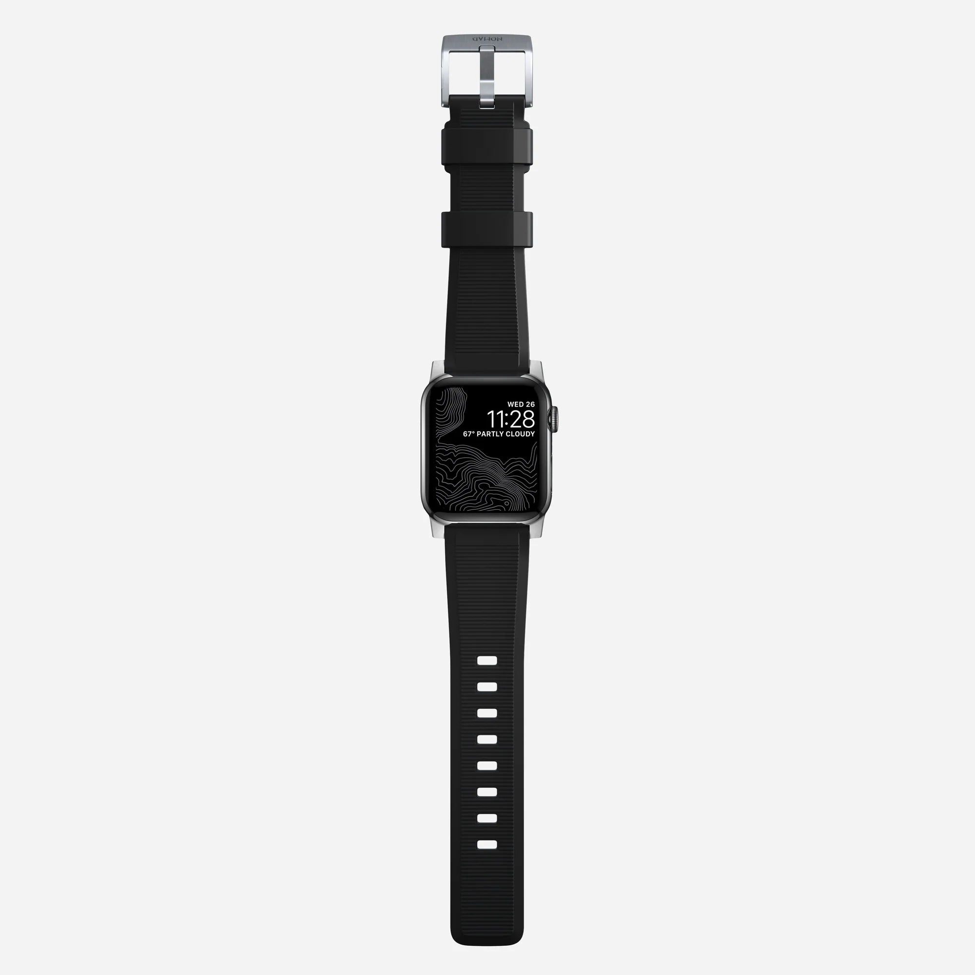 Nomad Correa de silicona resistente Apple Watch (negro/plateado)