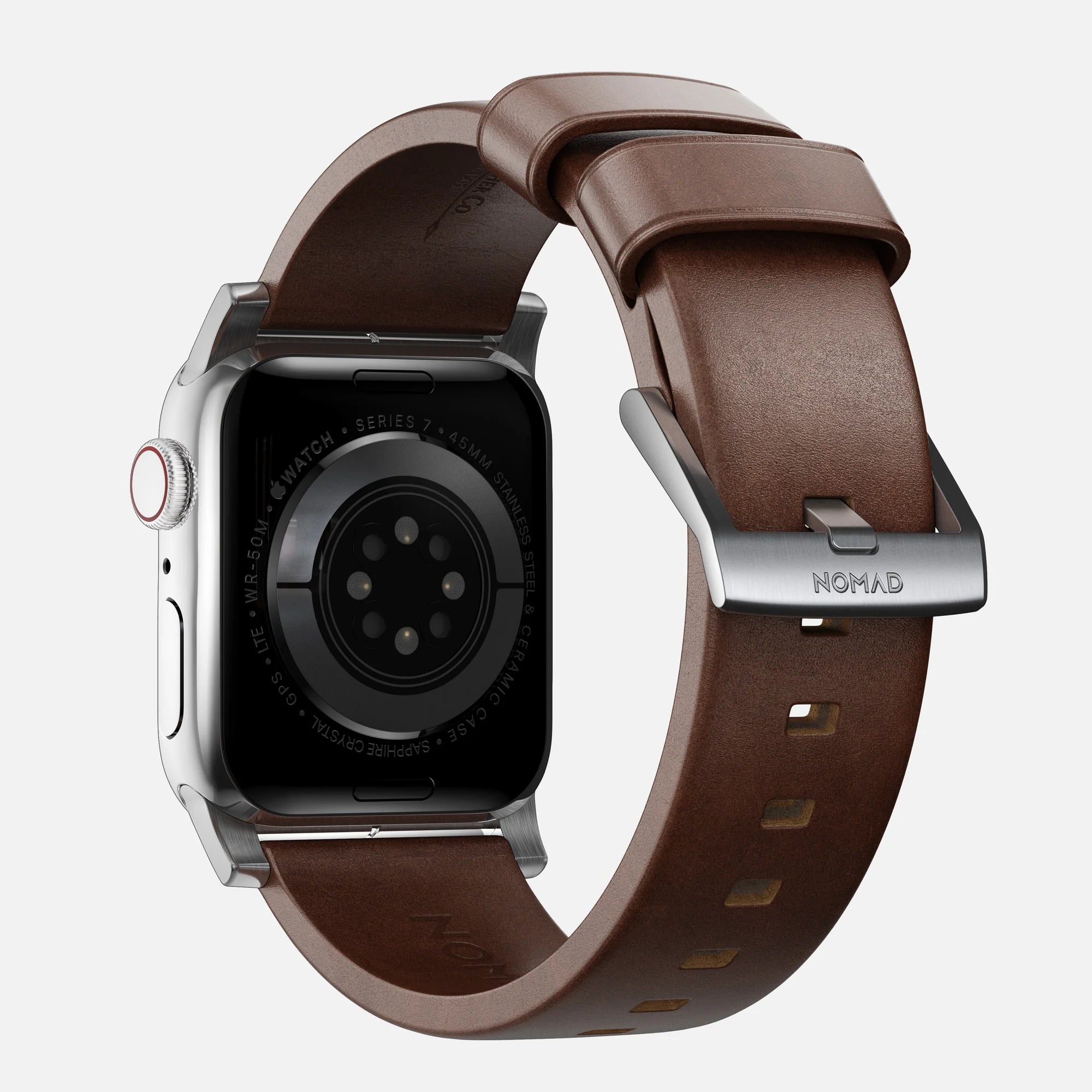 Nomad Correa cuero moderna Apple Watch (marrón/plateado)