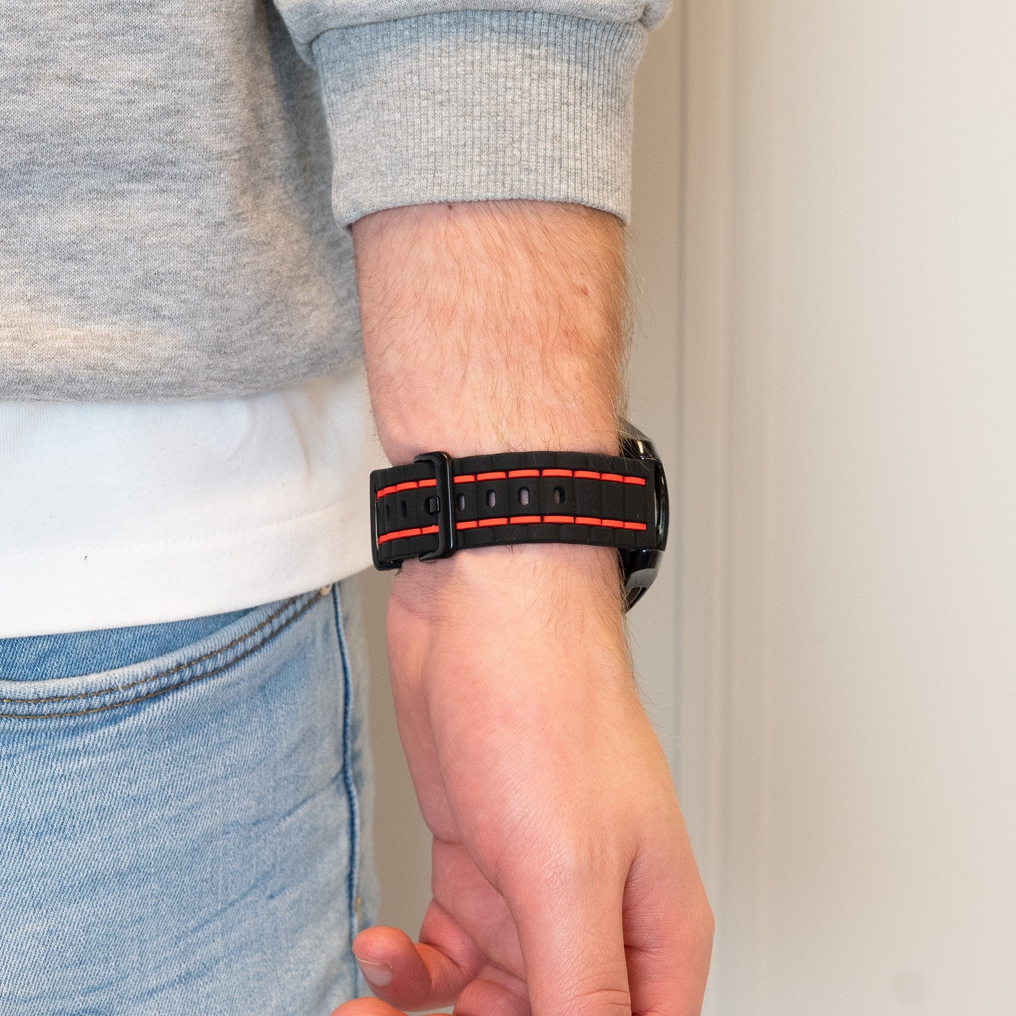 Bandz Realme Watch S (Pro) Striped Sport Strap (Black/Red)