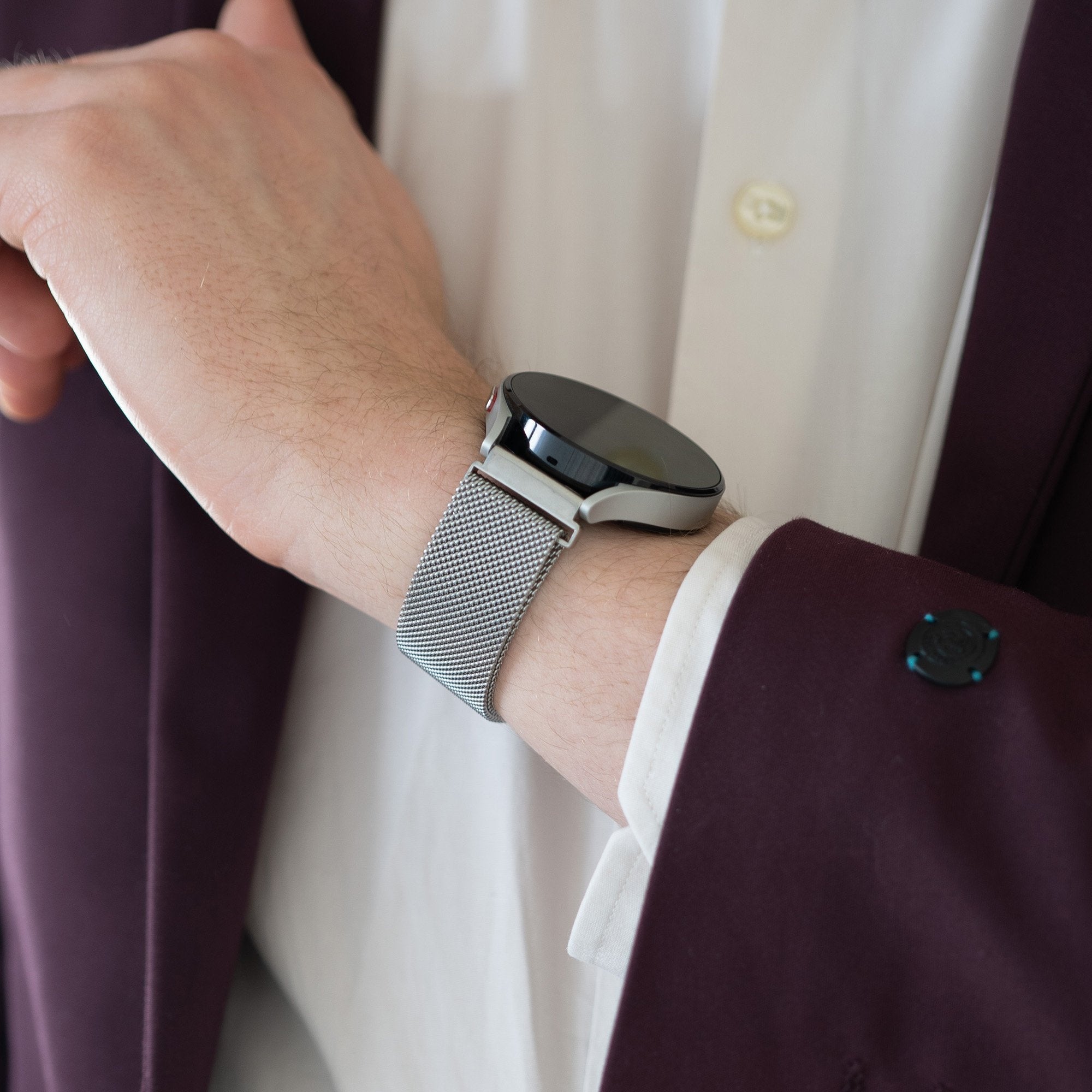 Bandz Amazfit Active Max Milanese Loop Strap (Silver)