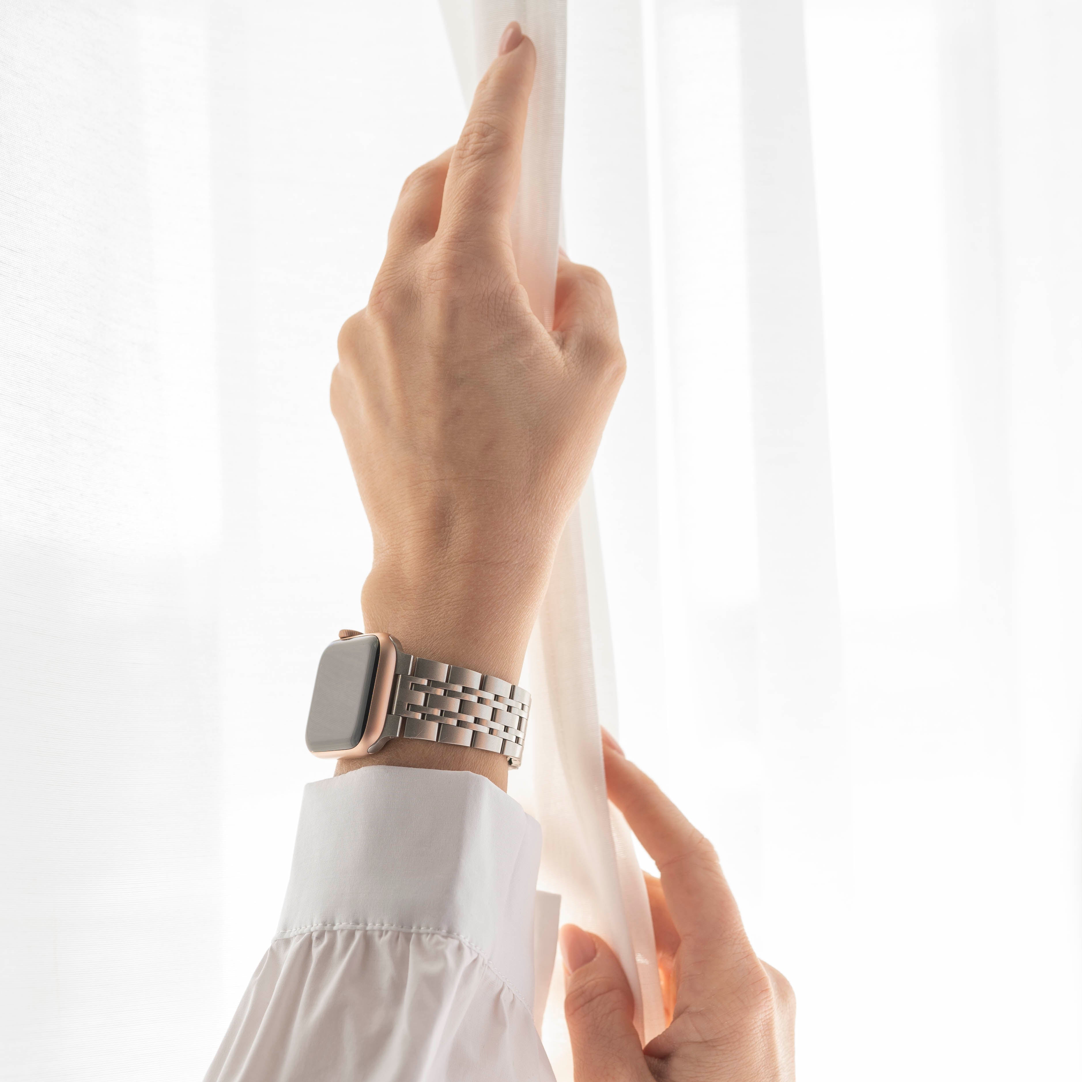 Correa eslabones acero de lujo Apple Watch (blanco estrella)