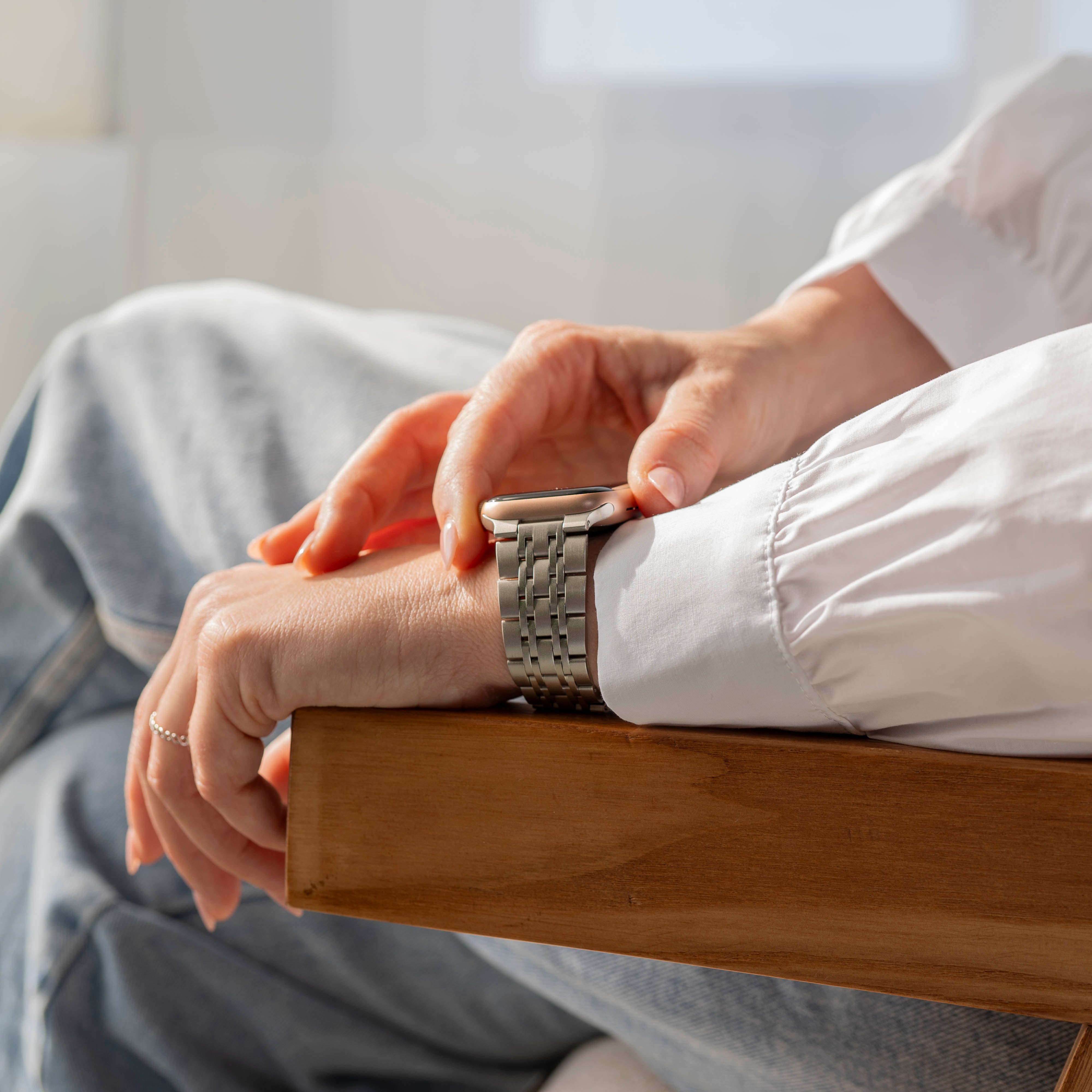 Correa eslabones acero de lujo Apple Watch (blanco estrella)