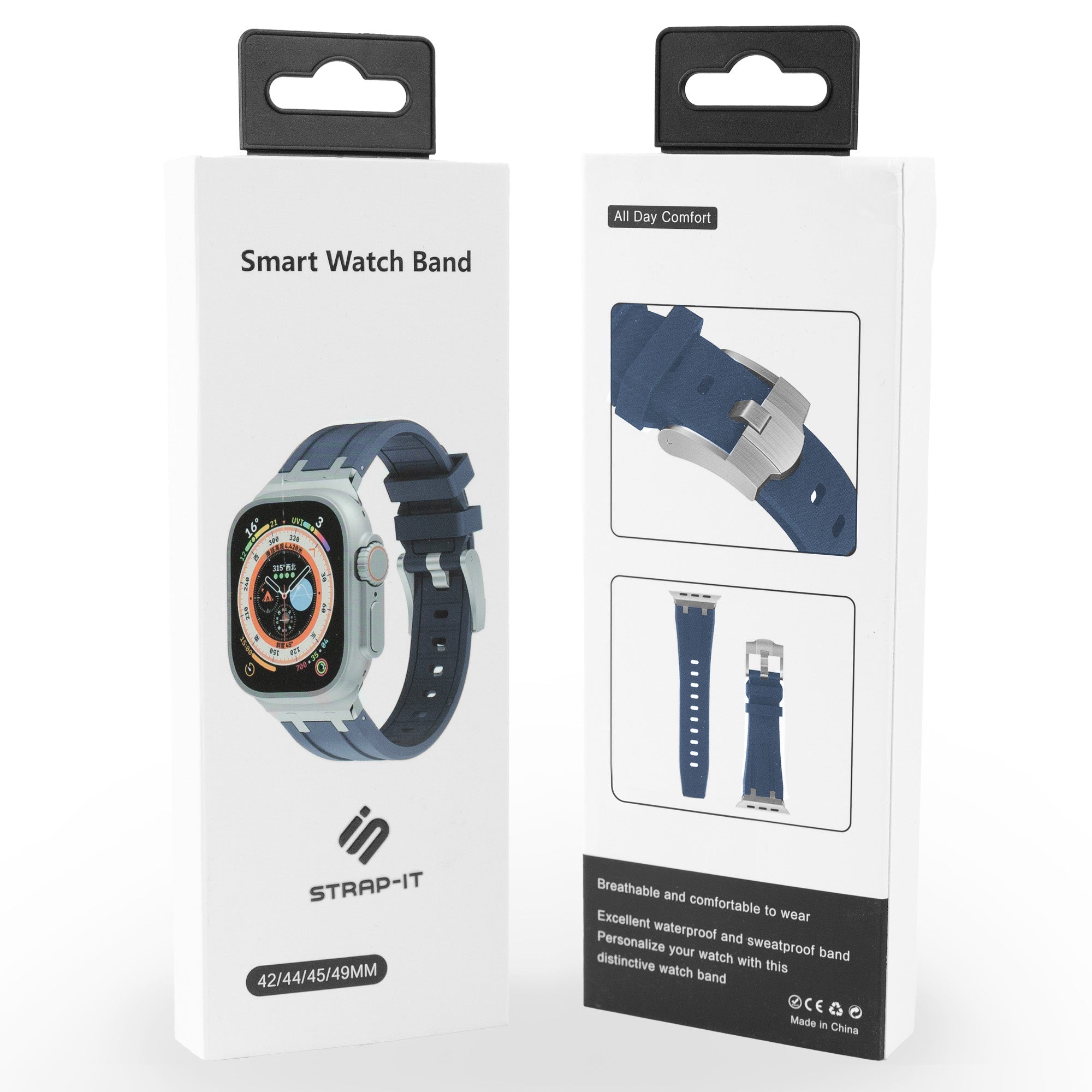 Correa silicona liquida de lujo Apple Watch (Azul con plata)