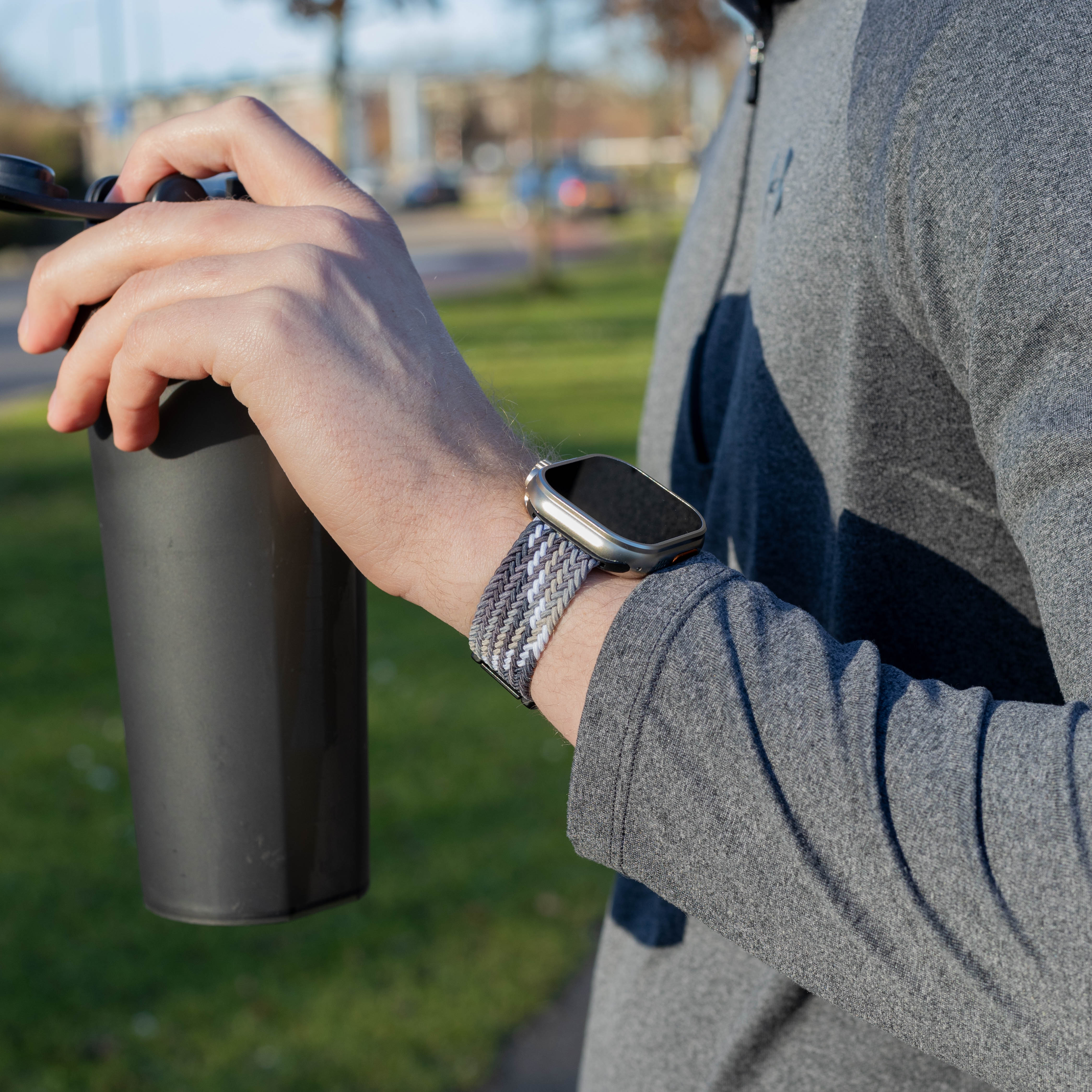 Bandz Correa nylon trenzada con P-buckle Apple Watch (mandala negra)