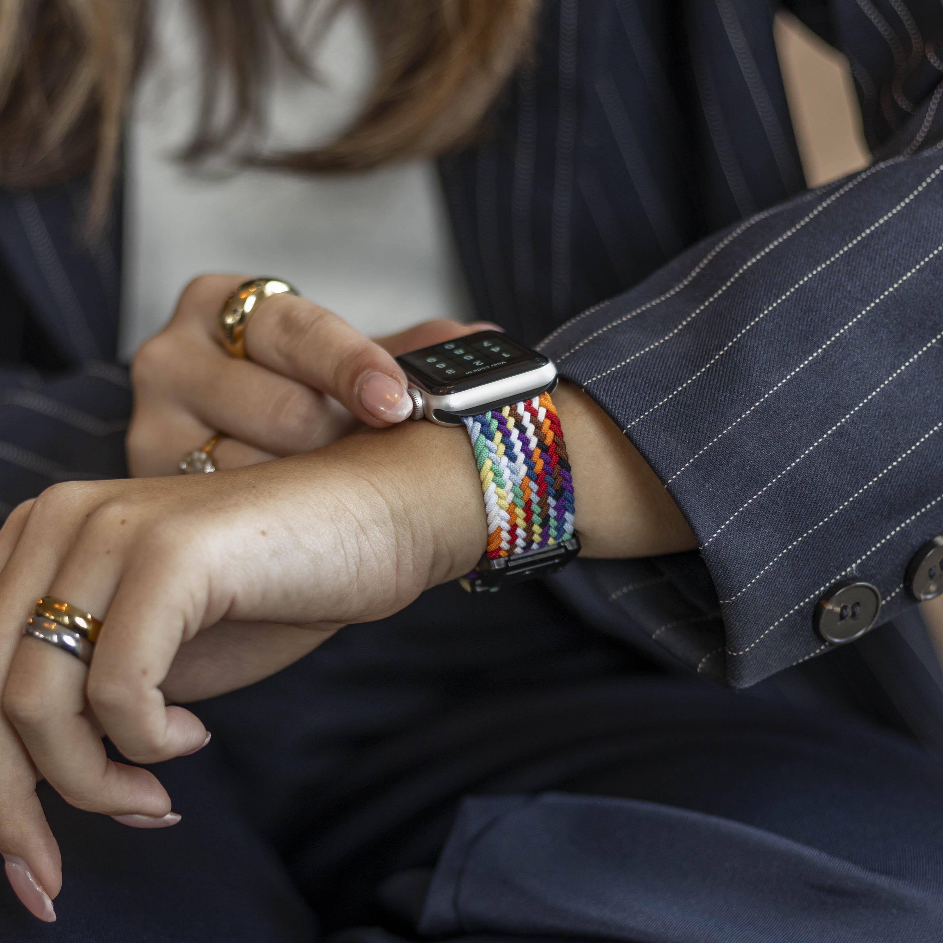 Bandz Correa nylon trenzada con P-buckle Apple Watch (arcoíris)