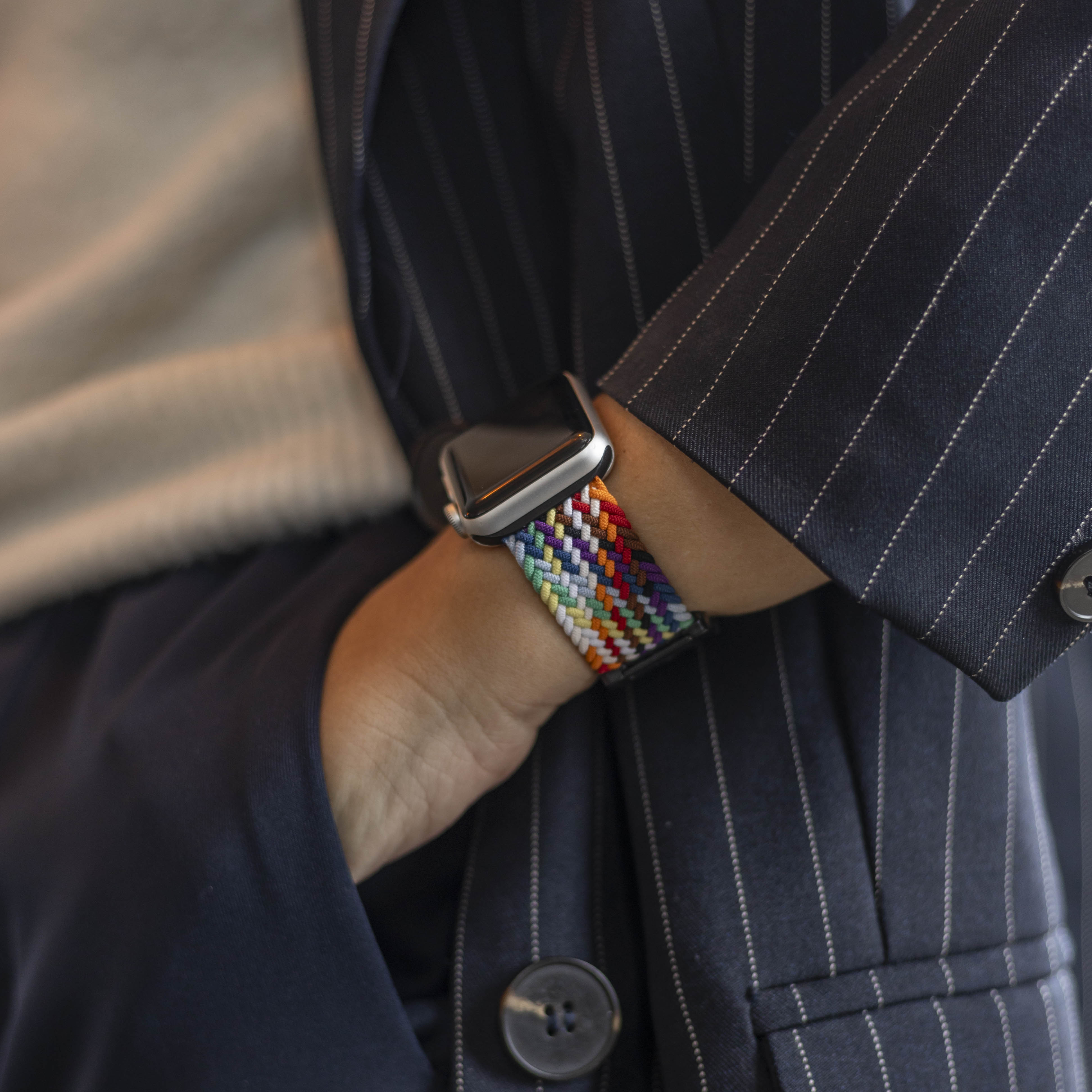 Bandz Correa nylon trenzada con P-buckle Apple Watch (arcoíris)