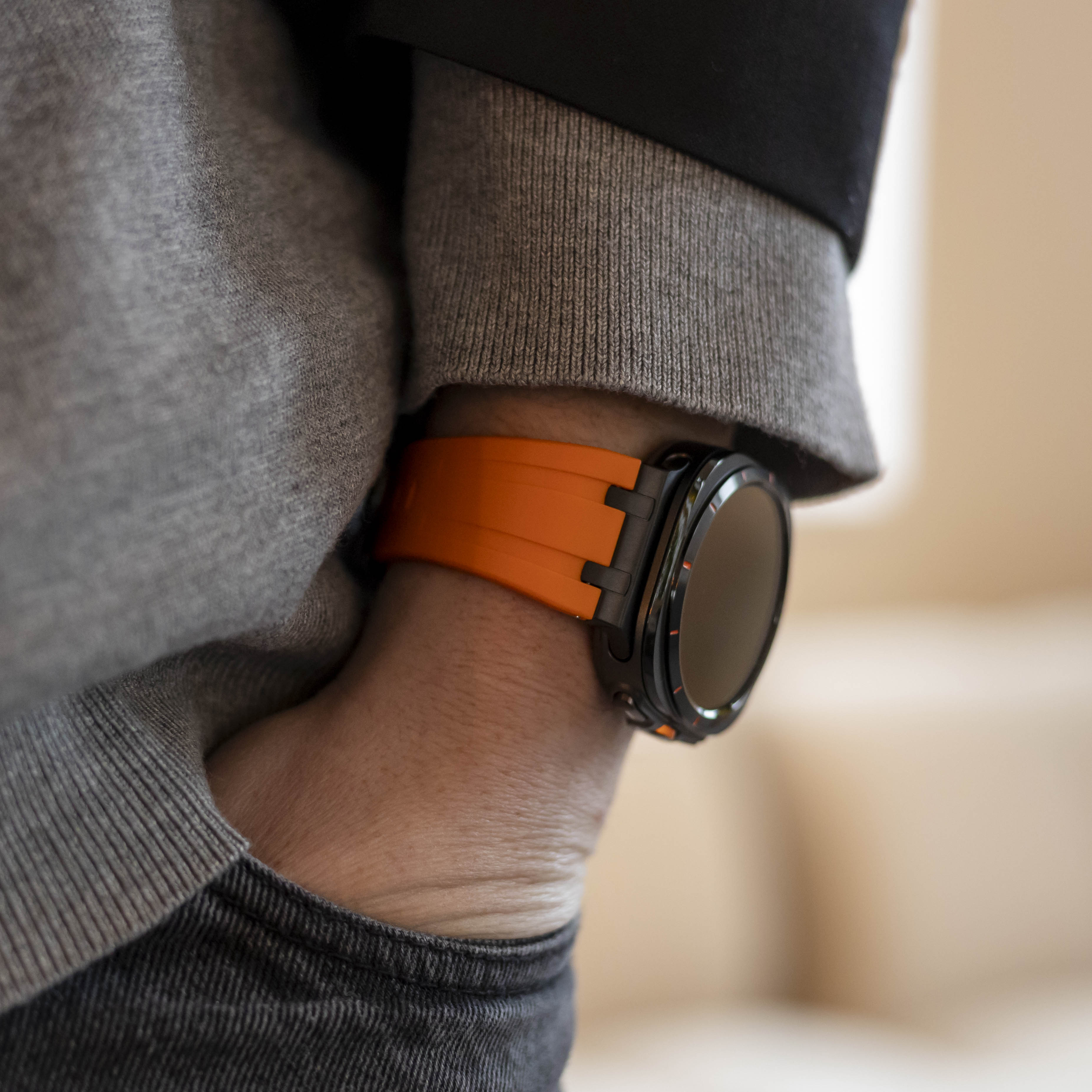 Bandz Samsung Galaxy Watch Ultra Silicone Strap 'Luxe Liquid' (Orange with Black)