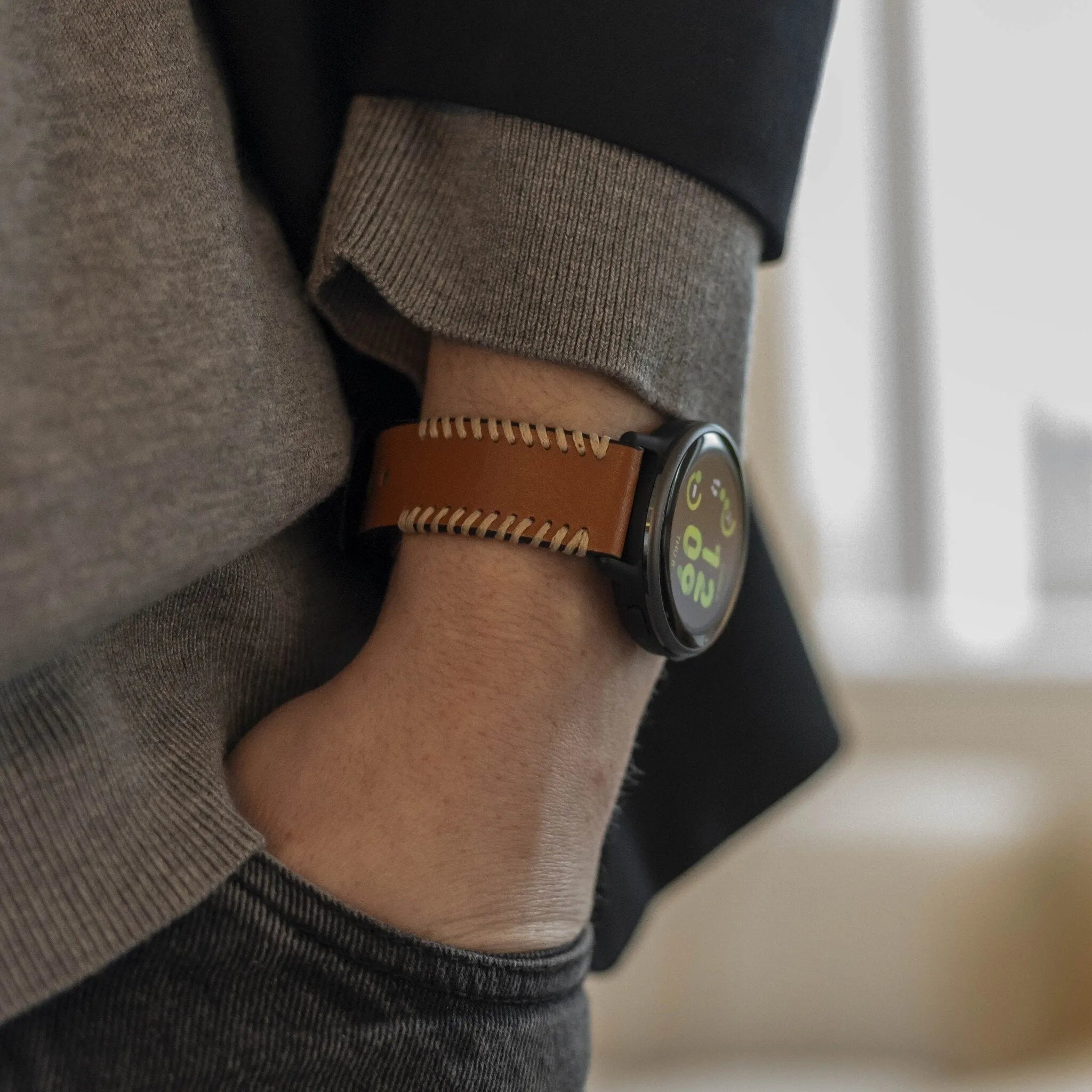 Correa cuero cosida Oppo Watch X2 (marrón)