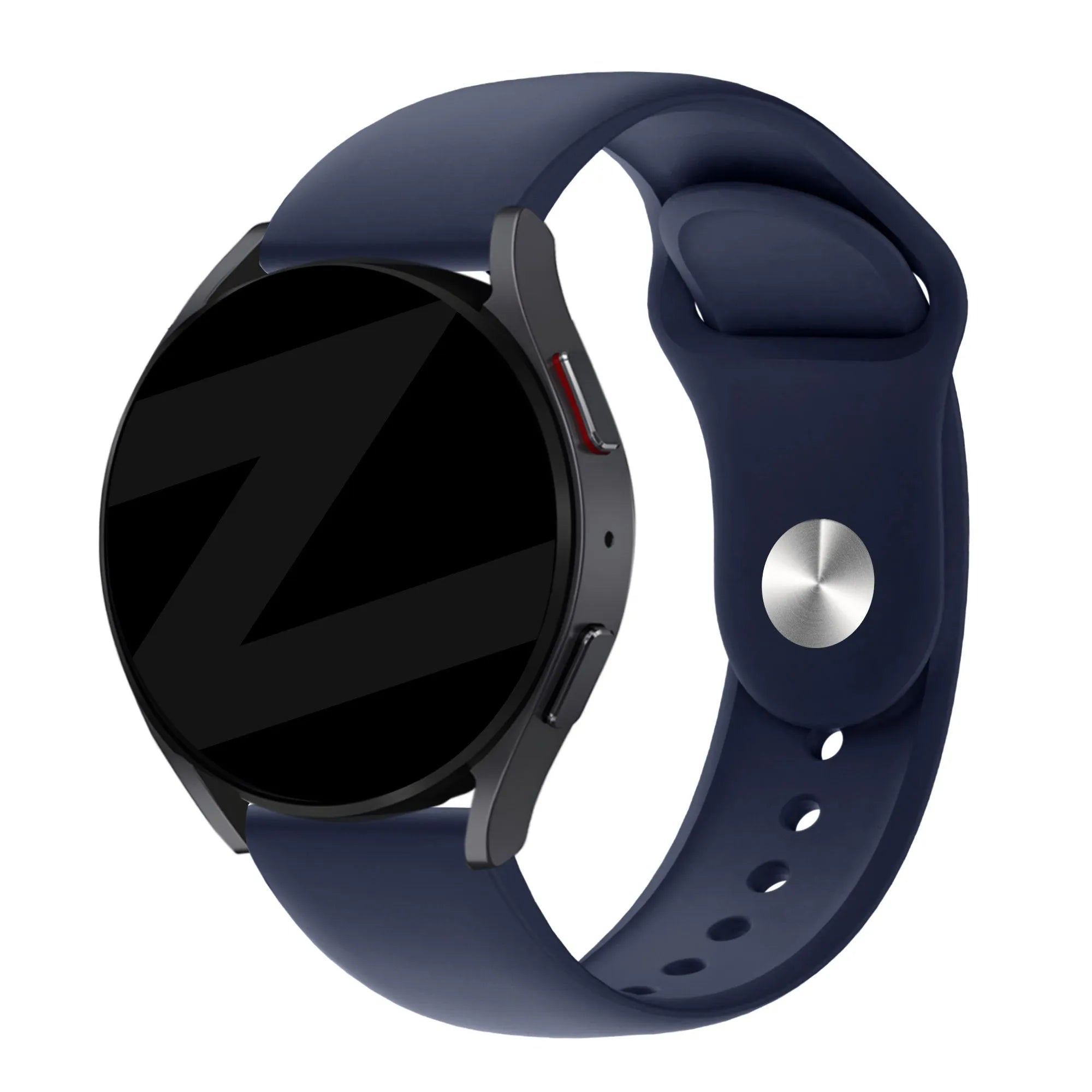 Silicone Sport Strap 'Deluxe', dark blue, on a watch, 3/4 front view