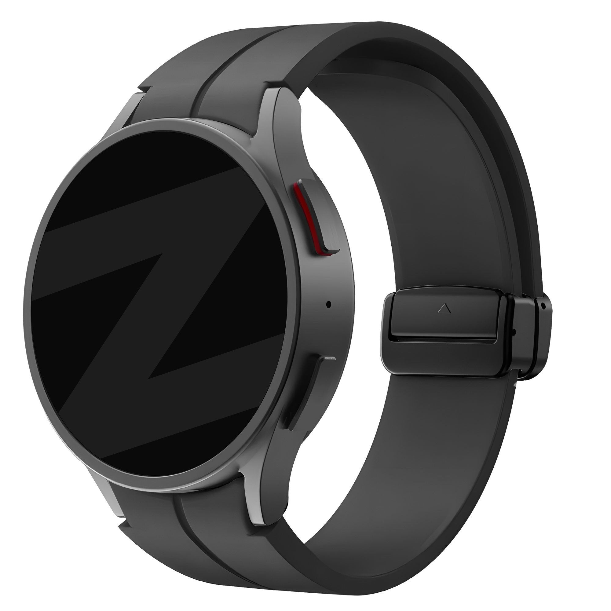D-Buckle Silicone Strap, black, on a watch, 3/4 front view