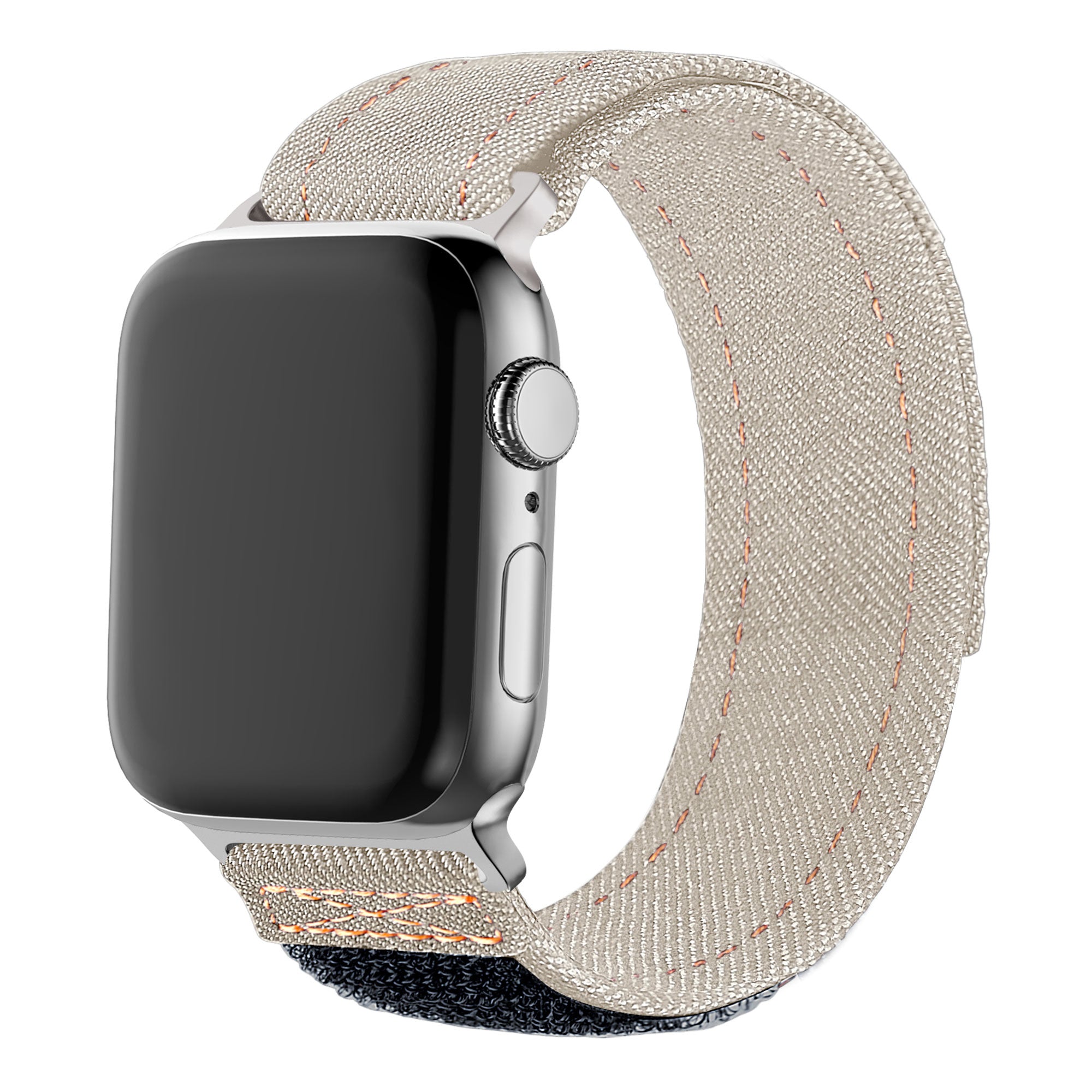 Nylon Denim Strap, beige, on a watch, 3/4 front view