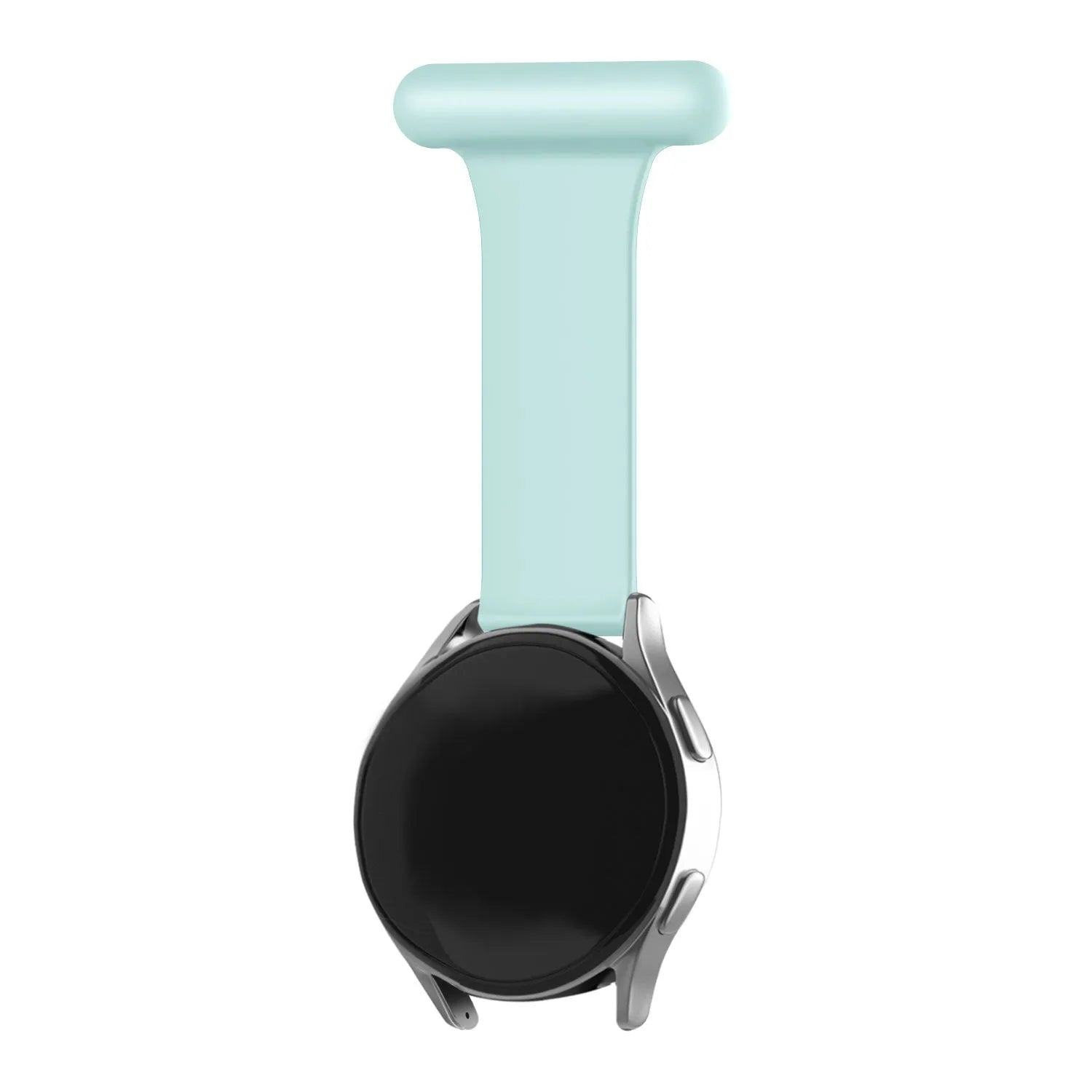Silicone Nurse Fob, light green, on a watch, 3/4 front view