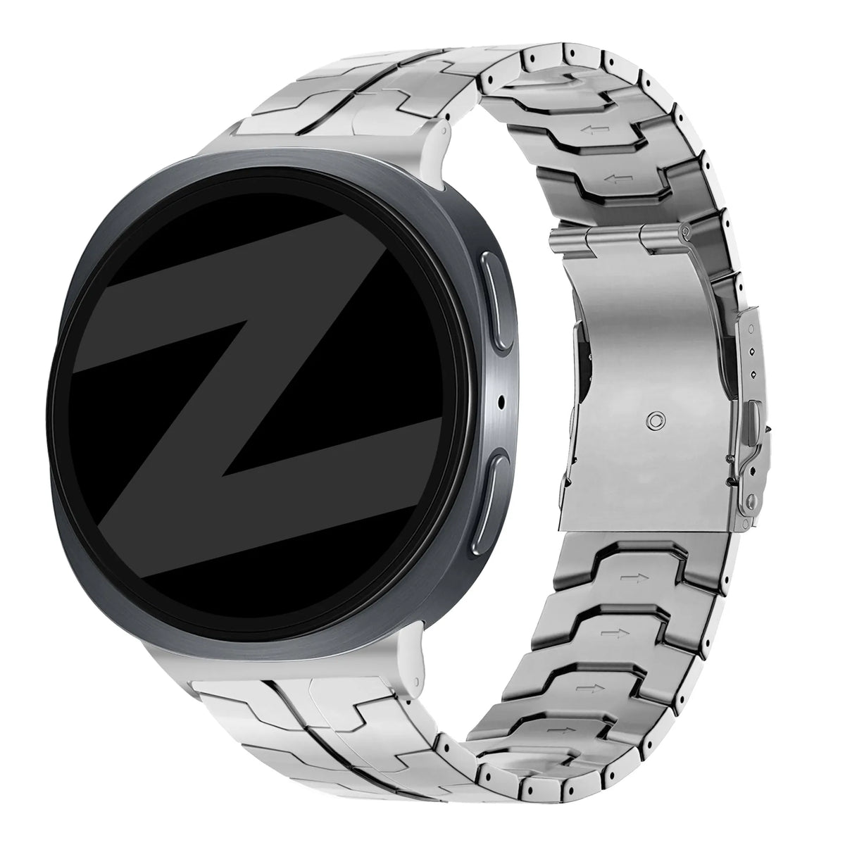 Steel Iron Strap, silver, on a watch, 3/4 front view