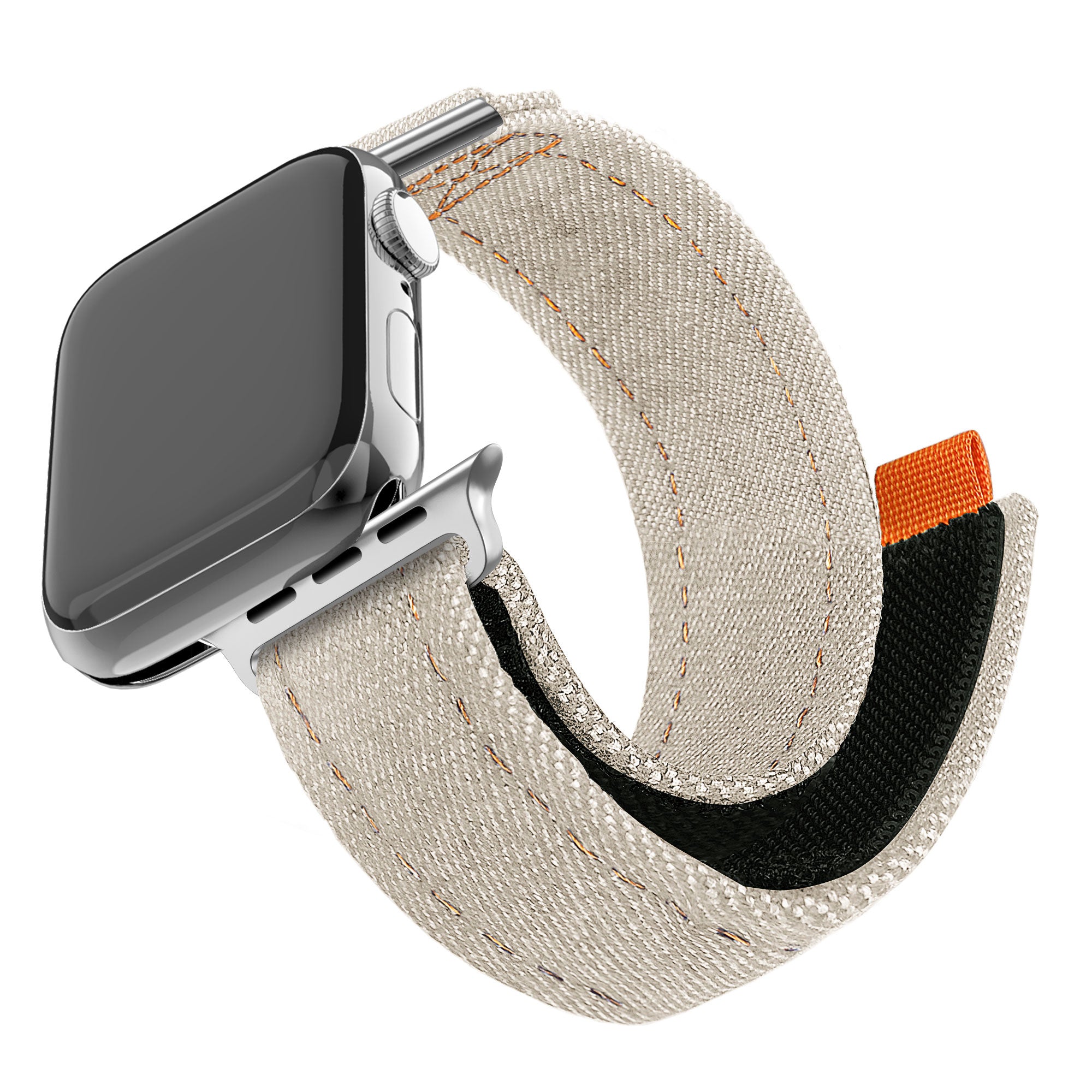 Nylon Denim Strap, beige, on a watch, 3/4 front view