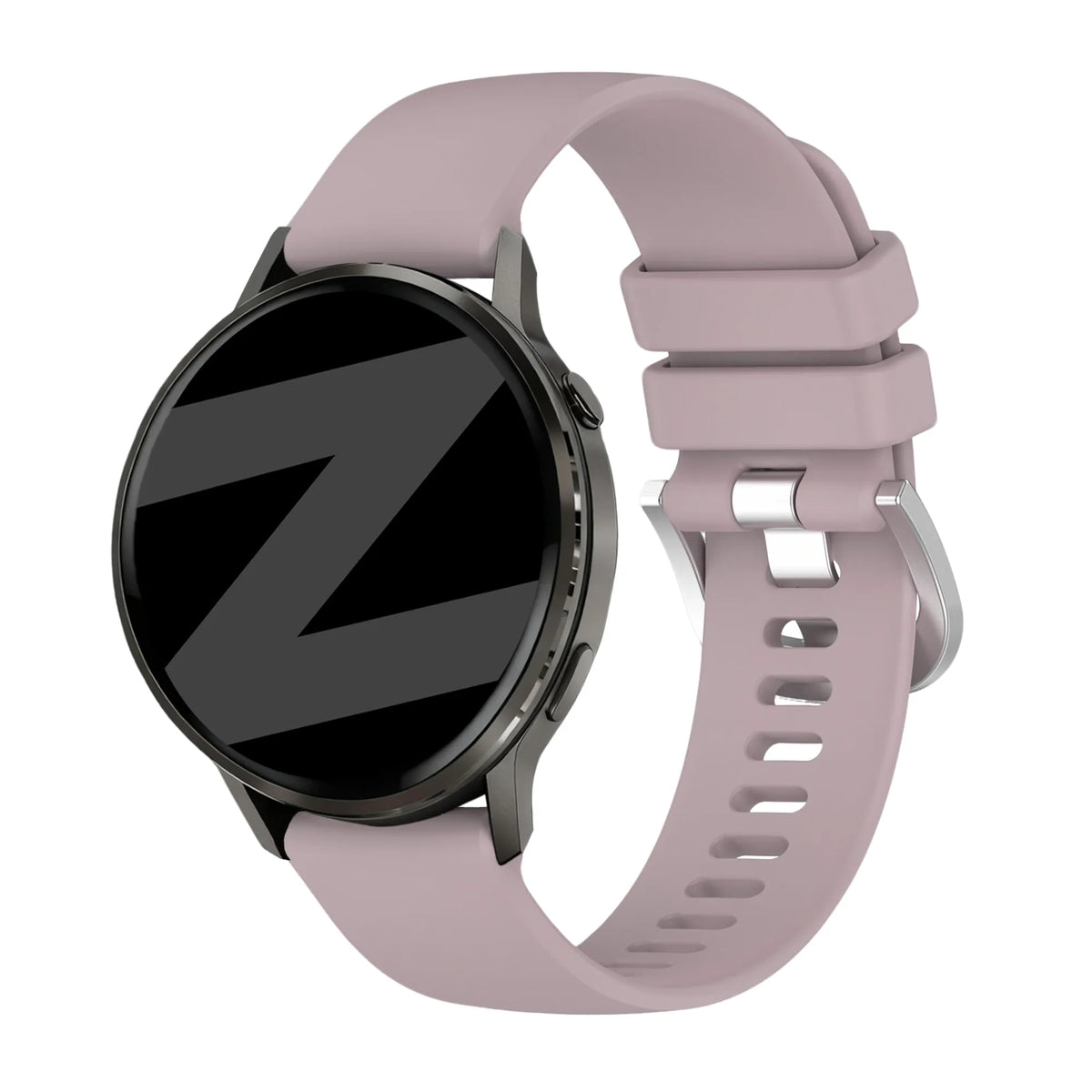 Silicone Strap 'Classic', lavender, on a watch, 3/4 front view