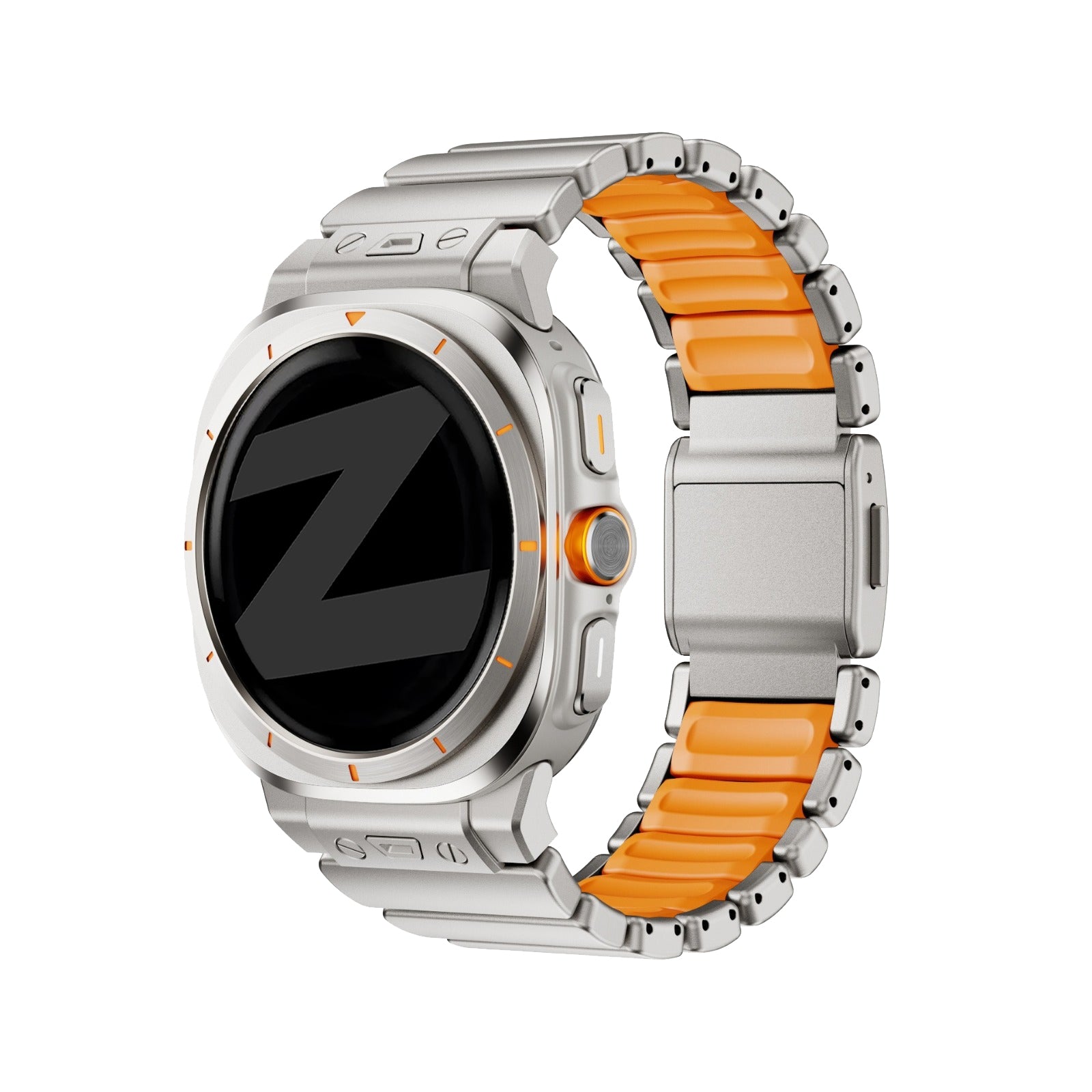 Bandz Samsung Galaxy Watch Ultra 2 Titanium Strap 'Hybrid' (Titanium/Orange)
