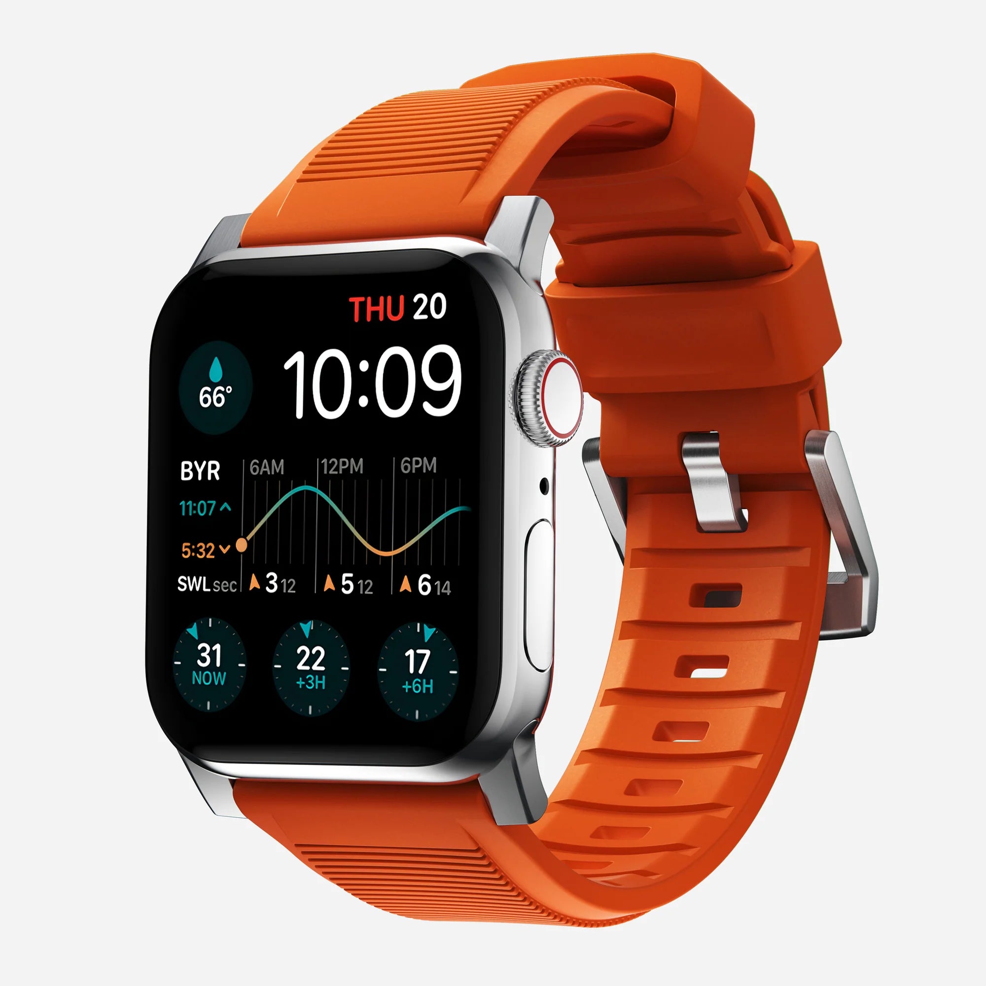 Nomad Correa de silicona resistente Apple Watch (plateado/ultra naranja)