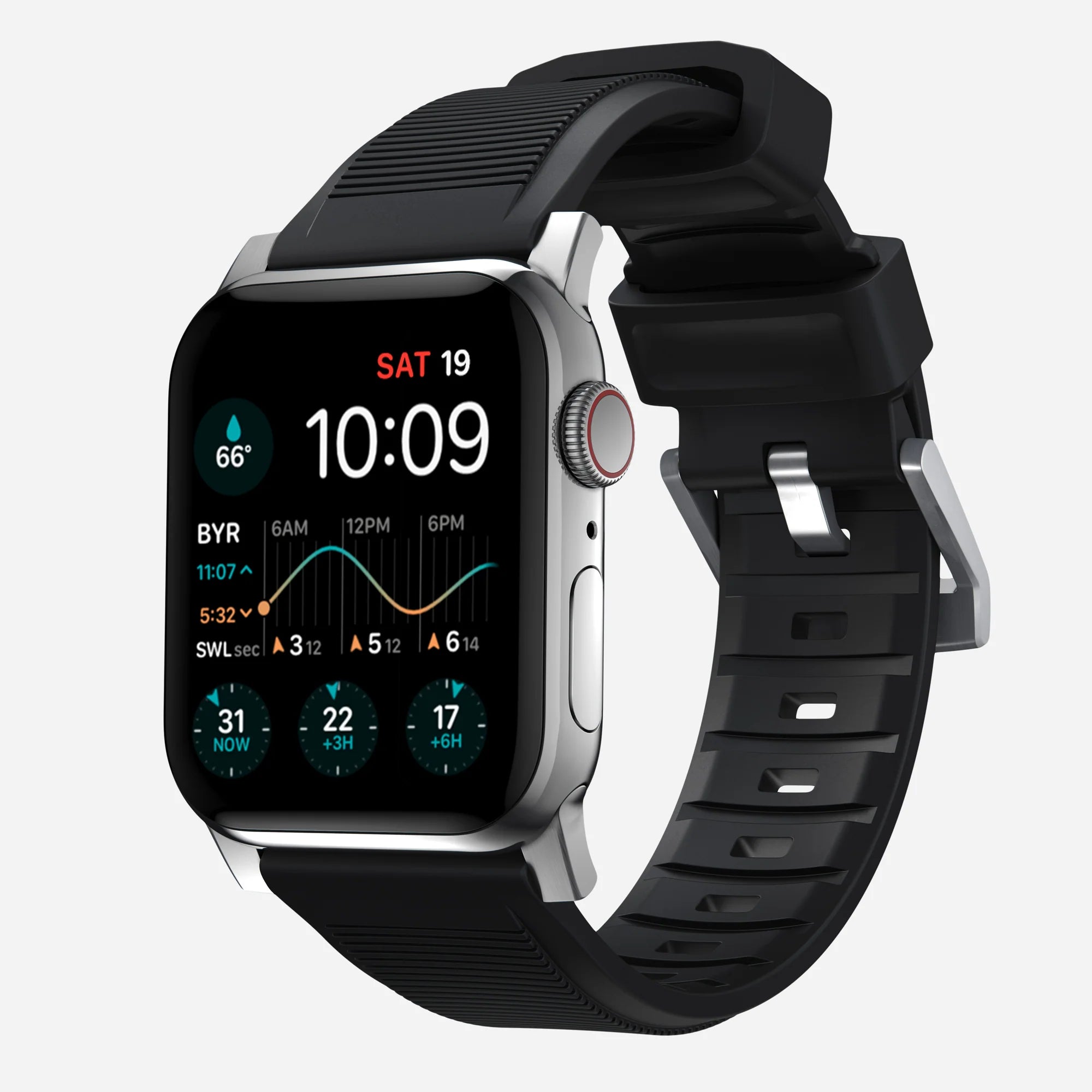 Nomad Rugged Apple Watch Silicone Strap (Black/Silver)
