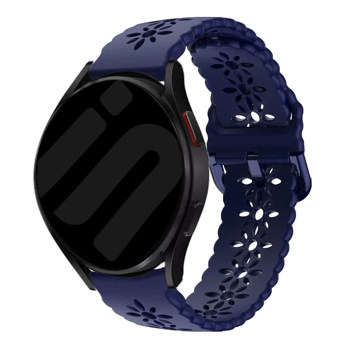 Patterned Silicone Strap, dark blue, on a watch, 3/4 front view