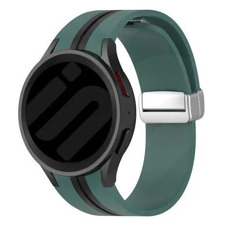 Silicone Magnetic Sport Strap, green/black, on a watch, 3/4 front view