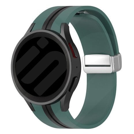 Silicone Magnetic Sport Strap, green/black, on a watch, 3/4 front view