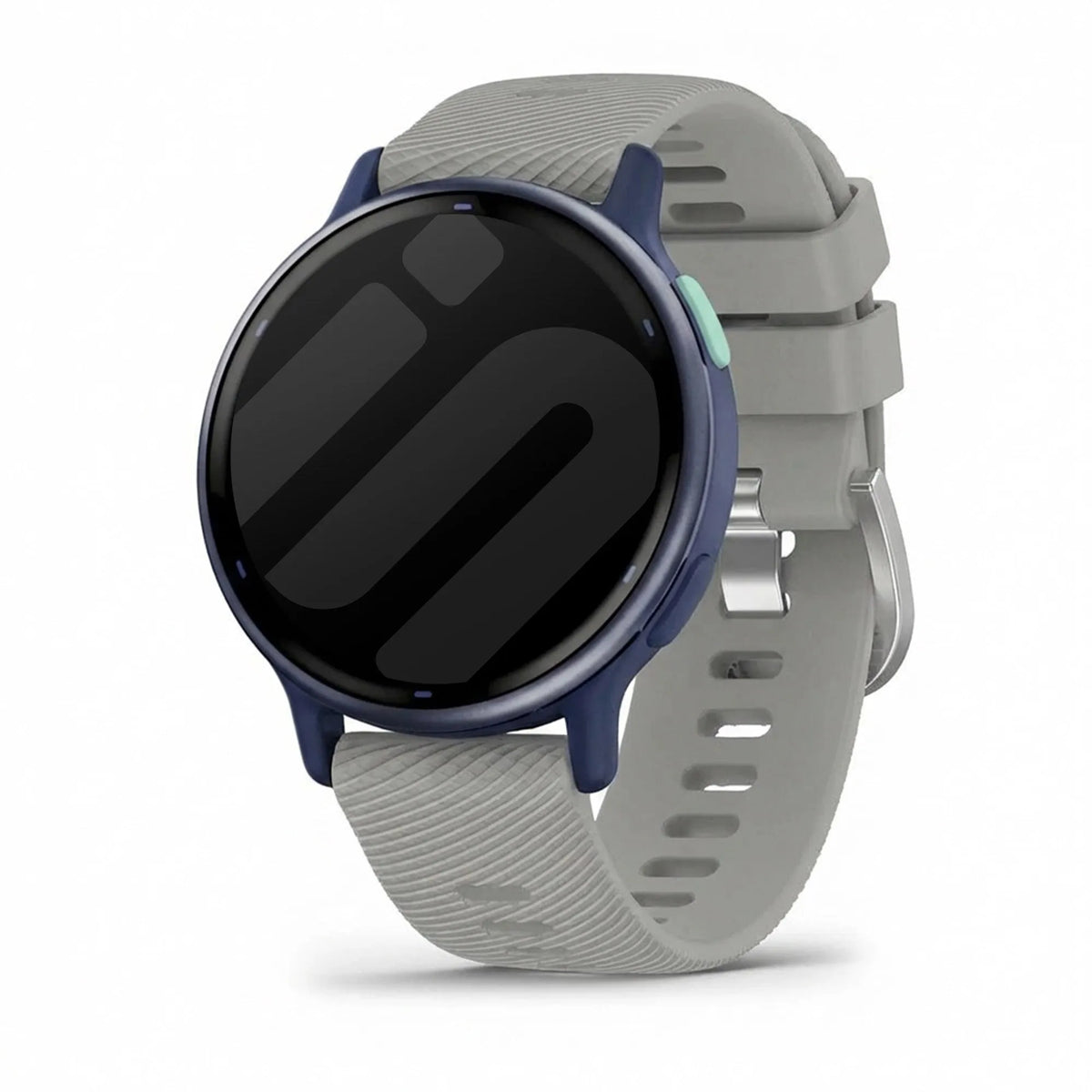 Silicone Strap, light grey, on a watch, 3/4 front view
