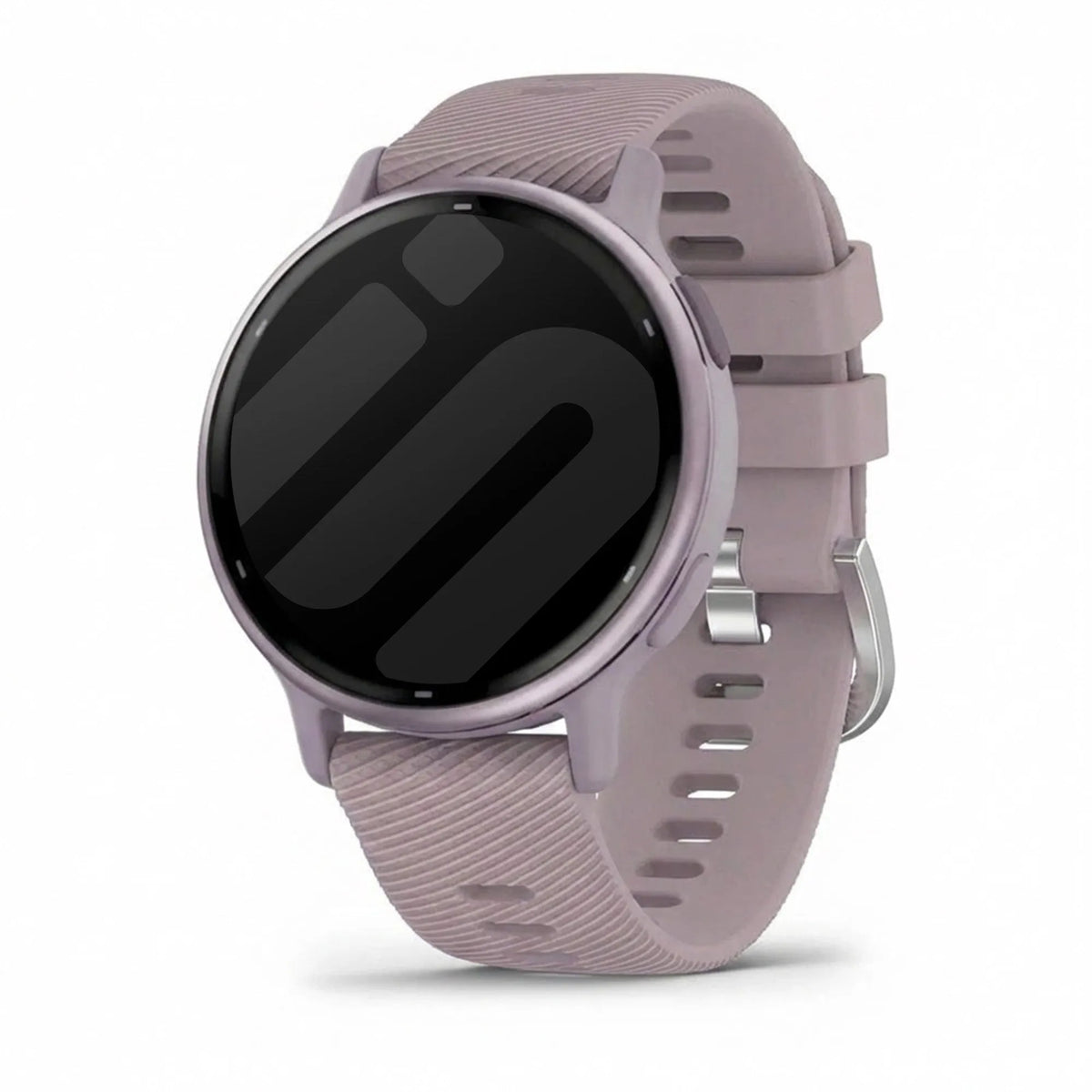 Silicone Strap, violet, on a watch, 3/4 front view