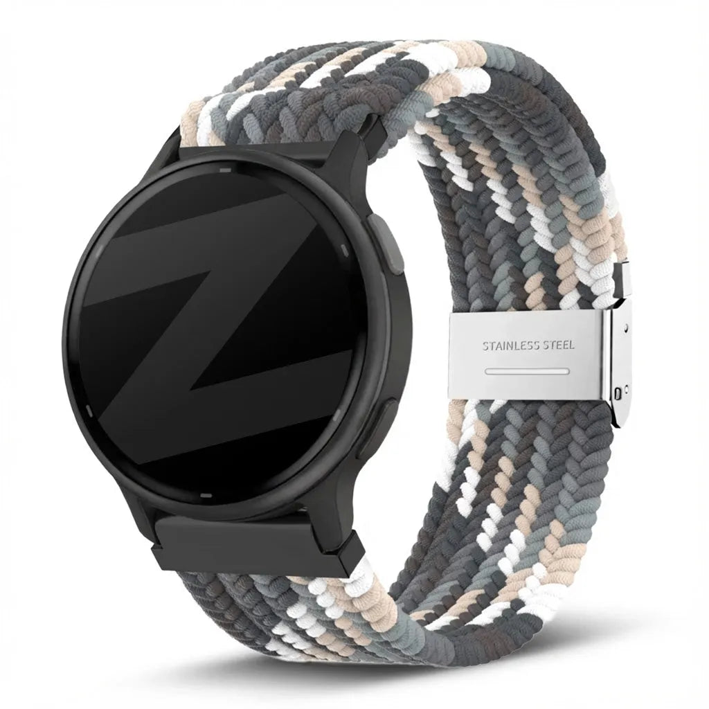 Woven Nylon Strap, slate, on a watch, 3/4 front view
